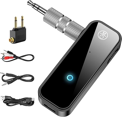 Adaptador Bluetooth 5.0 de 0.138 in Jack Aux Dongle, Receptor Transmisor Inalámbrico 2 en 1 para coche, TV Audio, Auriculares (con aviones, RCA y