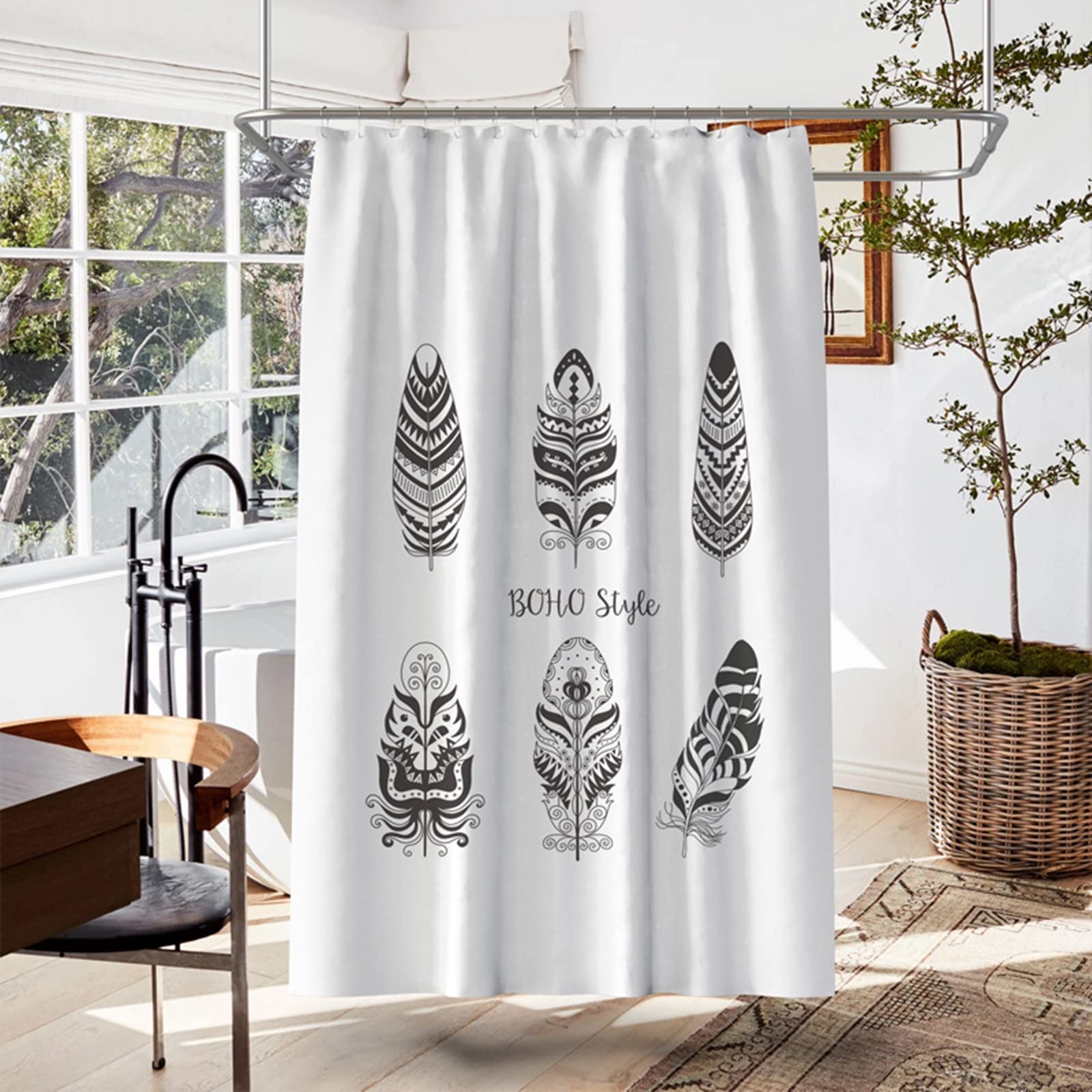 Rideau de douche plumes boho 180x200 cm polyester anti-moisissure