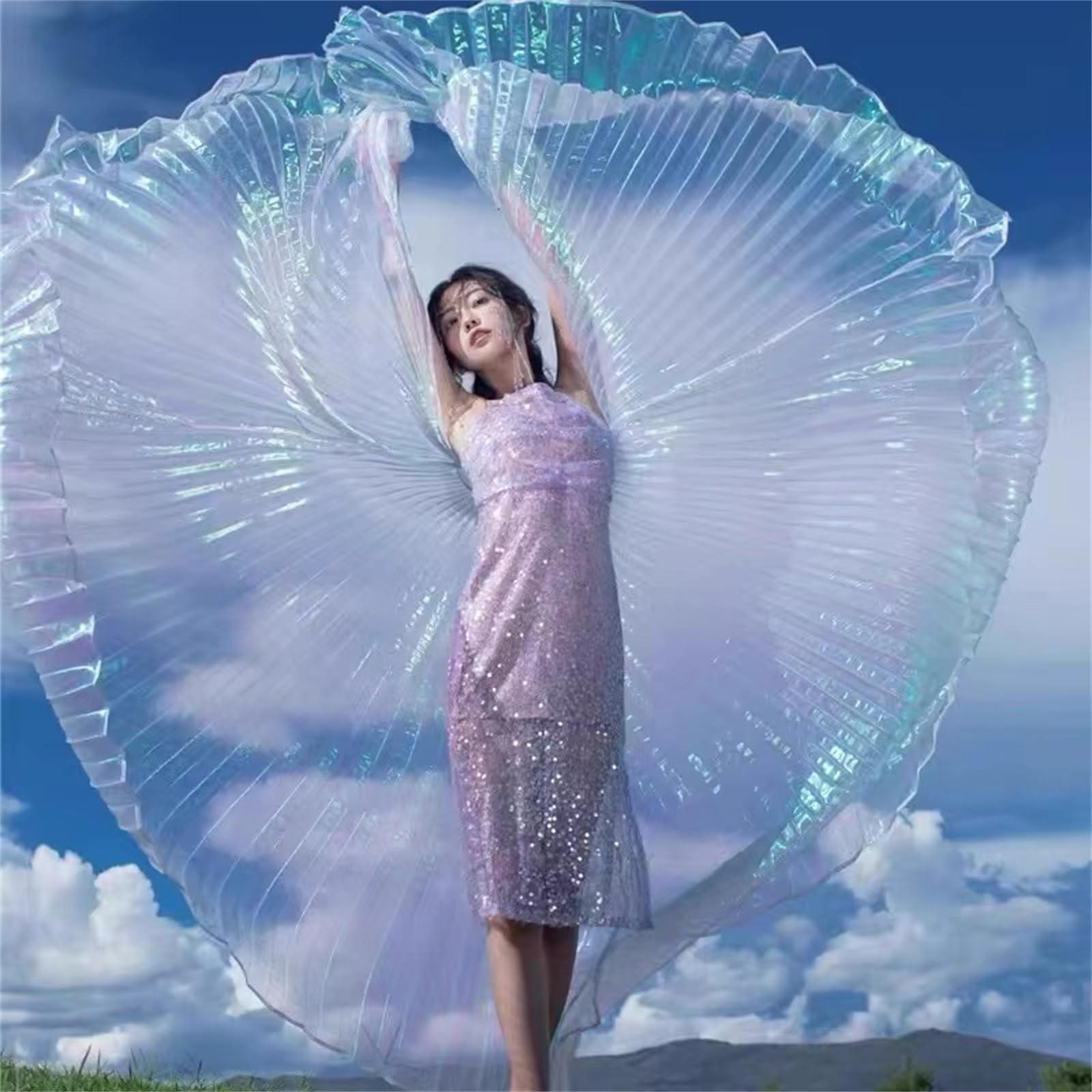 MyohyinwonAngel Wings for Belly Dancing - Isis Wings with 360° Extension and Stretch Rods Included - Ideal Fairy Wings for Adult Dancers and Christian Dance Costume (57 inch Fully Extended)