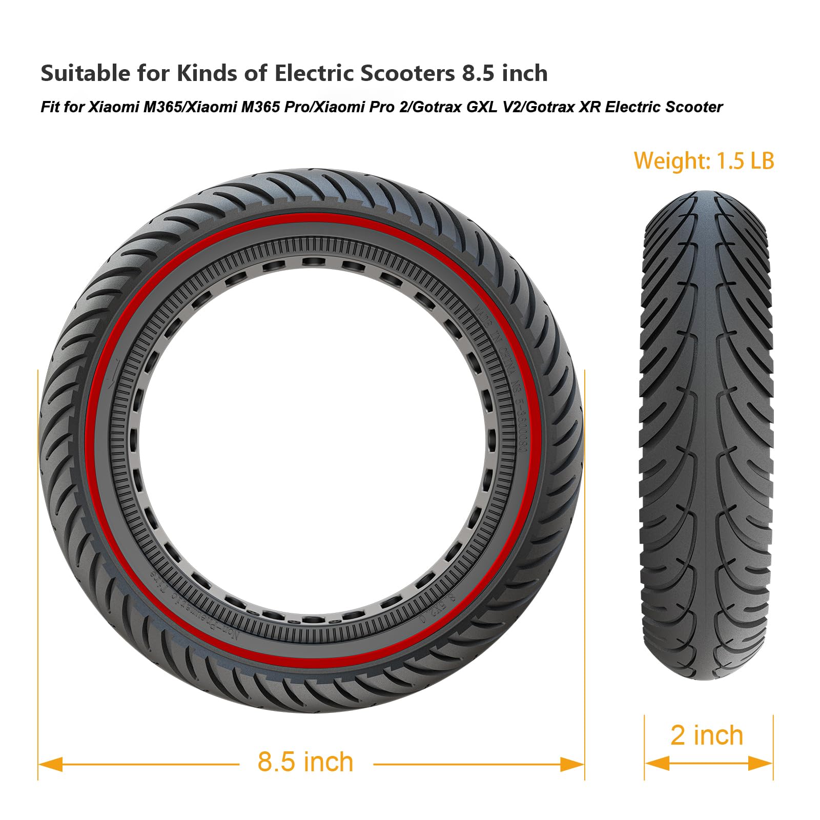 1 Pezzi Pneumatico per Monopattino Elettrico 8,5 Pollici, Pneumatici di Ricambio Anteriori/Posteriori, 8 1/2 x 2 Gomme per Xiaomi M365/Pro/Pro2/1S/Gotrax Gxl V2/XR