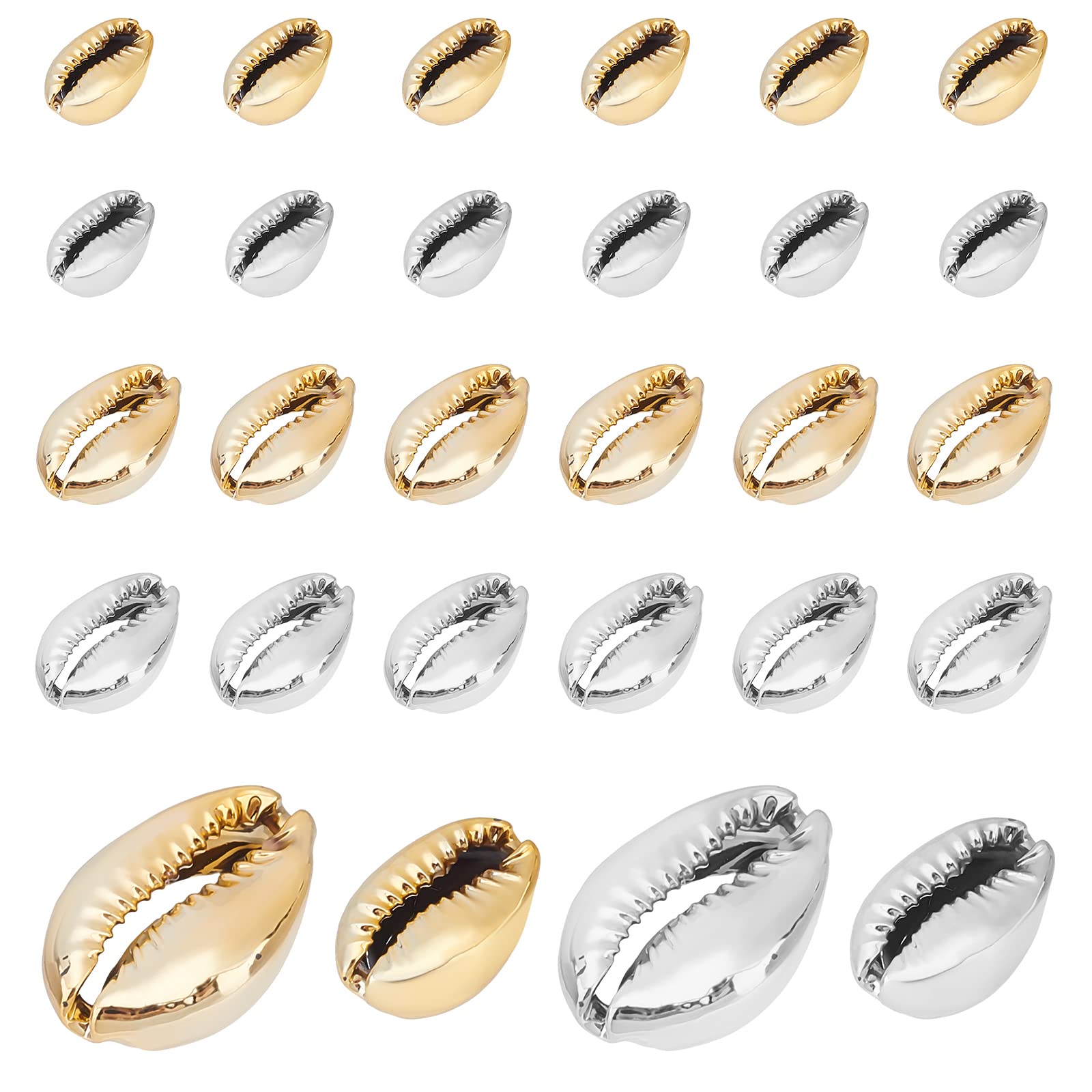 PH PandaHall 64pcs Electroplated Cowrie Shell Beads, Golden Silver Sea Shells Charms Cowrie Hawaii Beads for Crafting Summer Wakiki Anklet Bracelet Making Home Decoration Beach Party