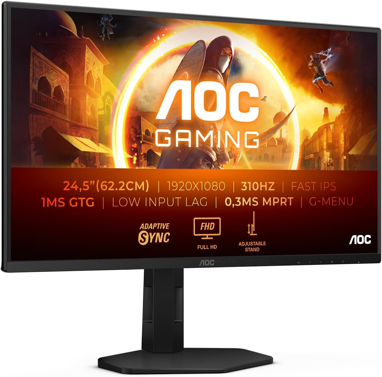 AOC 25G4SXU 24.5 inch FHD Gaming Monitor 310Hz, Fast IPS Panel, 0.3ms MPRT, Adaptive Sync, HDR400, G-Sync Compatible, Height Adjustment, (1920x1080 HDMI 2x 2.0 DP 1x 1.4 USB Hub) Black