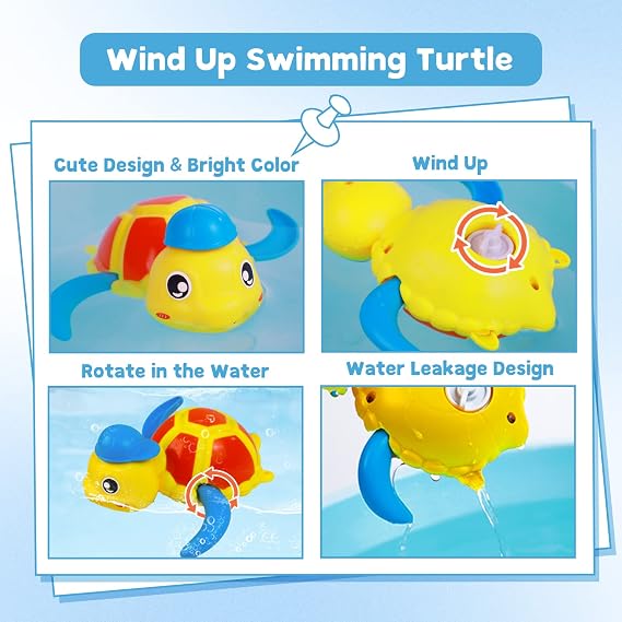 Baby Gym Play Mat & Baby Walker, Baby Bath Toys, Floating Wind Up Swimming Turtle and Duck
