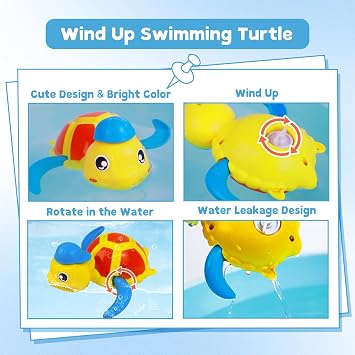 Baby Gym Play Mat & Baby Walker, Baby Bath Toys, Floating Wind Up Swimming Turtle and Duck