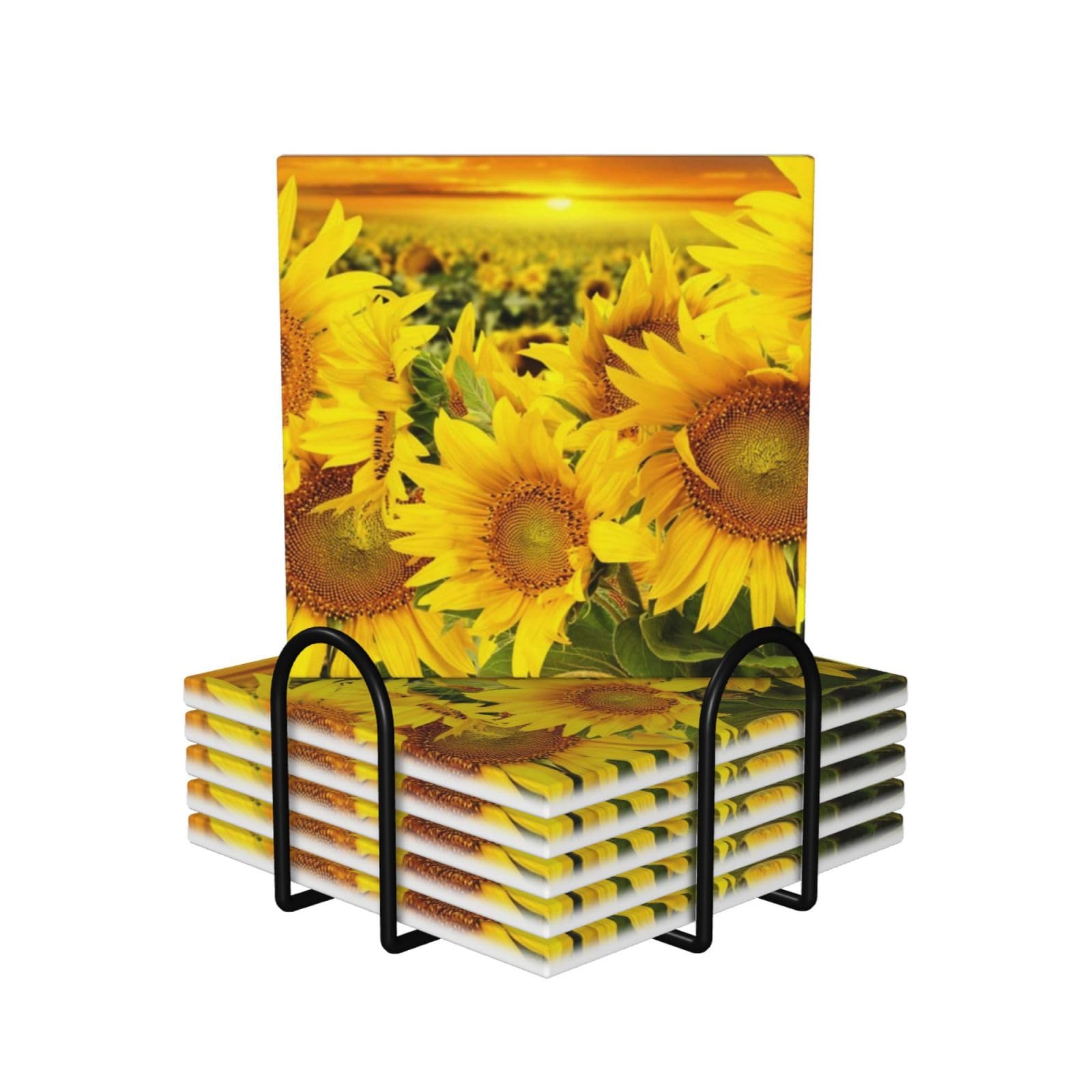 Dessous de verre céramique tournesol jaune pour sublimer vos pauses café à la maison et au bureau