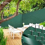 VOUNOT PVC Privacy Strips Garden Privacy Fence Screen 150m x 4.7cm Double Rod Mats with 300 Clips for Deck, Patio, Balcony, Green - 2