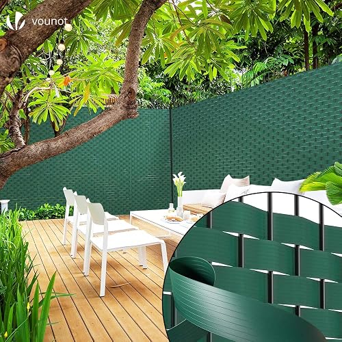 VOUNOT PVC Privacy Strips Garden Privacy Fence Screen 150m x 4.7cm Double Rod Mats with 300 Clips for Deck, Patio, Balcony, Green - 2