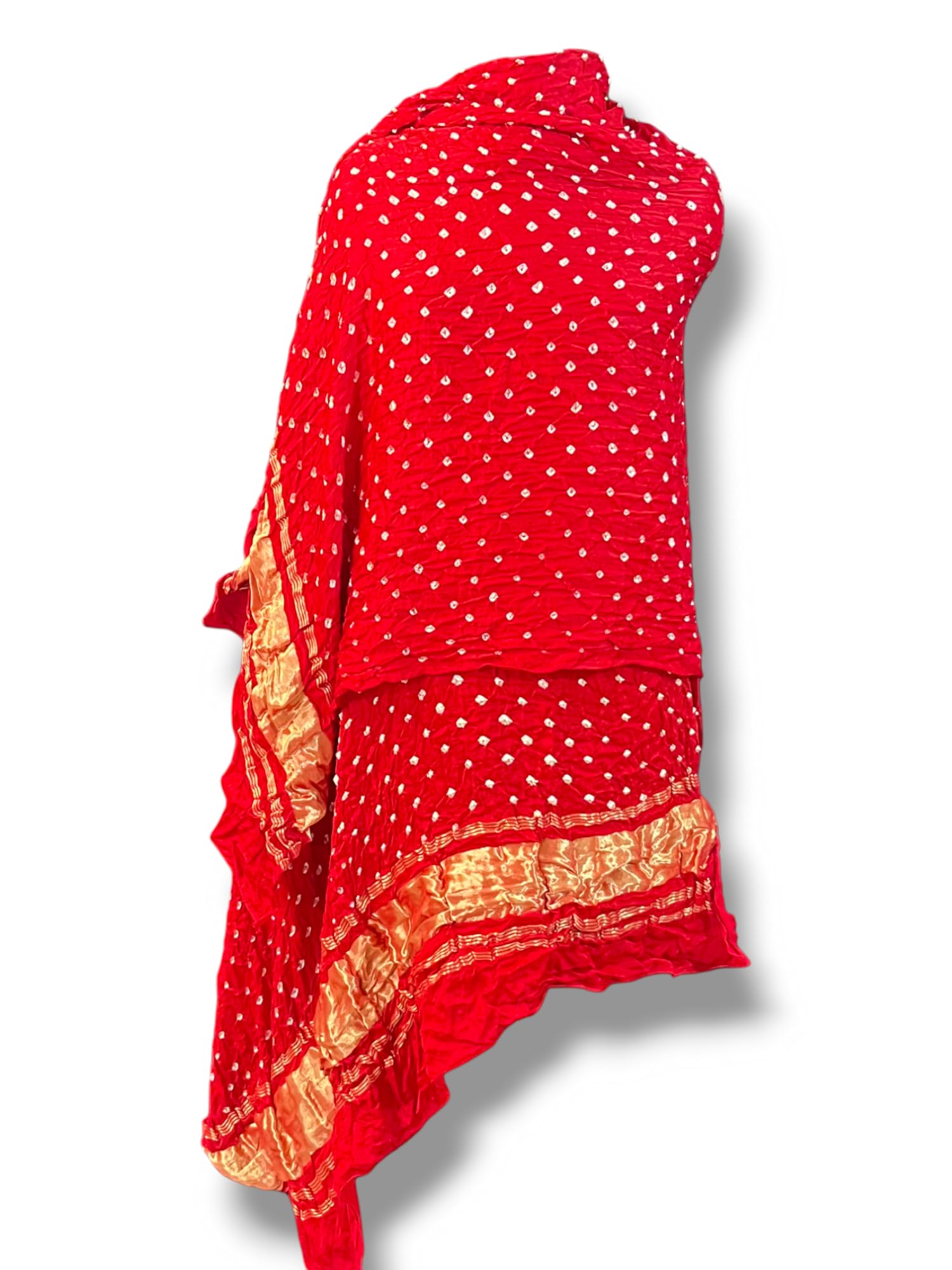 SheenCraftWomen Modal Silk Bandhani Dupatta with Zari Pallu (Handcrafted in Kutch)