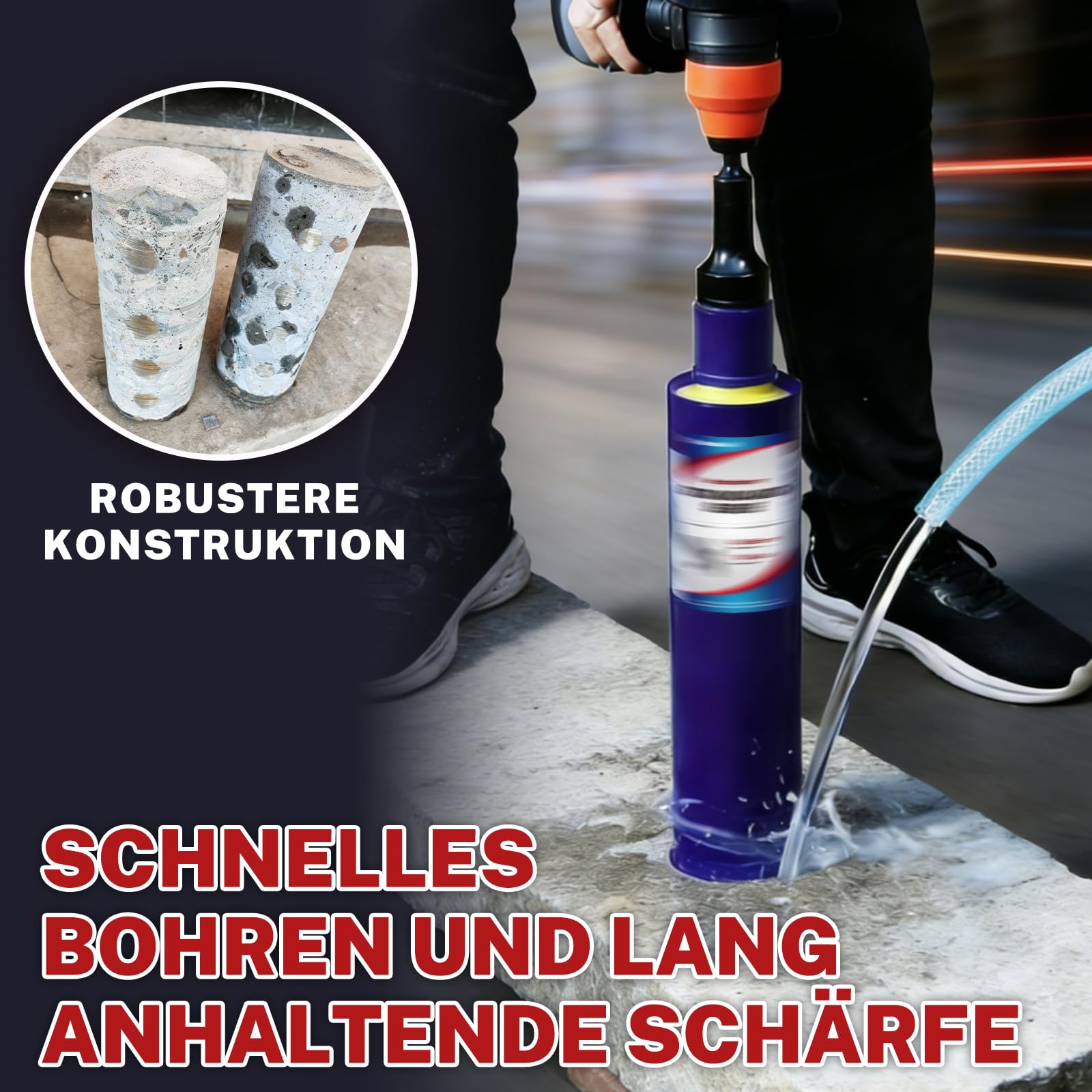 51 mm Kernbohrer – 410 mm Schnitttiefe, 1‑1/4 Zoll – Nassbohren Diamantbohrkrone für Stahlbeton, Mauerwerk, Naturstein, Ziegel (460 mm Gesamtlänge)