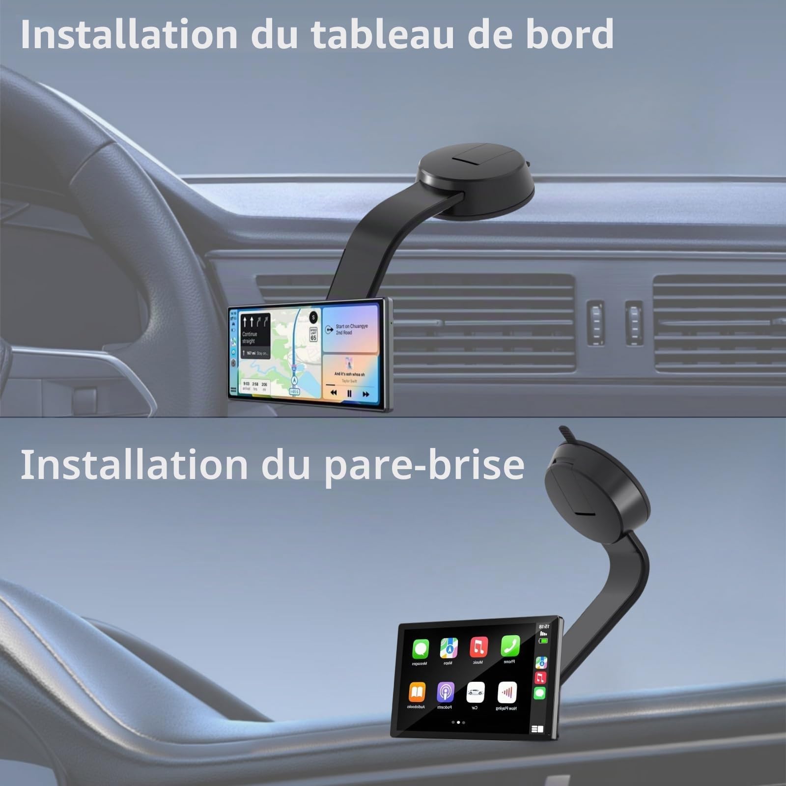 Support à Ventouse pour Écran Carplay, Bras Réglable en Alliage d'aluminium, Support de Tableau de Bord Discret avec Disque Adhésif Puissant de 78mm pour Support d'écran de Voiture