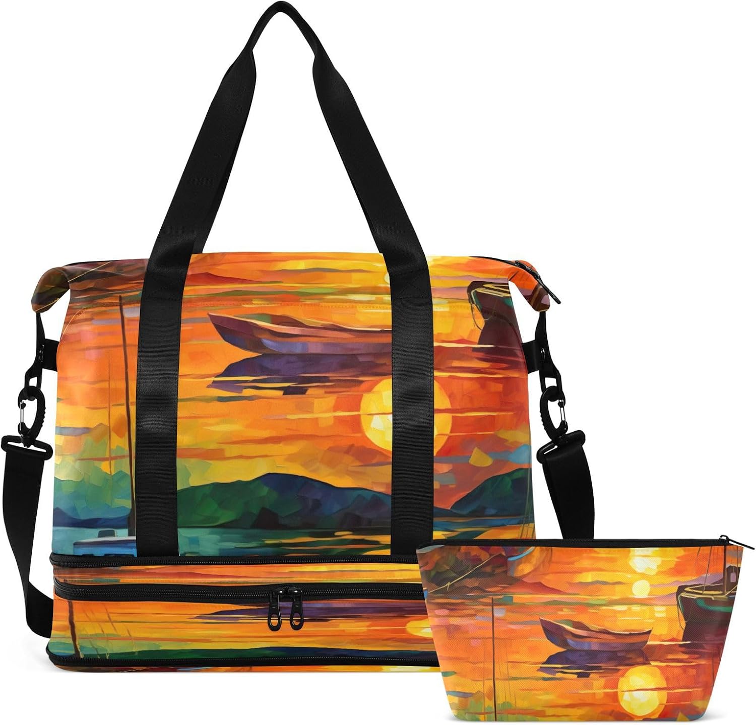 xigua Gym Bag Sunset Oil Painting Travel Duffel Bag - Sports Gym Bag with Dry Wet Pocket Cosmetic bag & Shoes Compartment for Women and Men