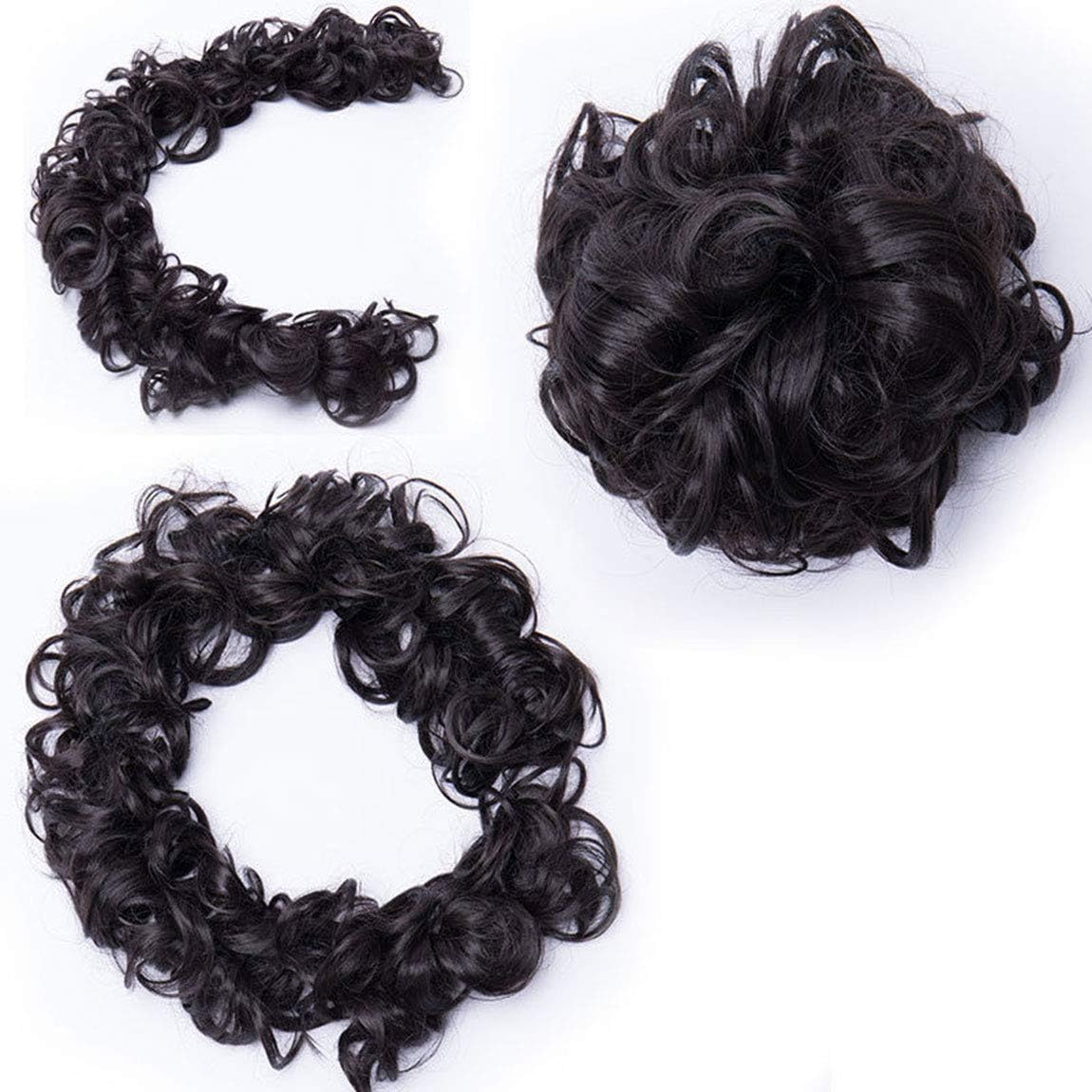 Scrunchy Hair Extension Updo Clip in Bun Donut Hairpiece Drawstring Wrap Around Hair Extension Messy Wavy Curly Chignons Wig Dark Brown - Image 3