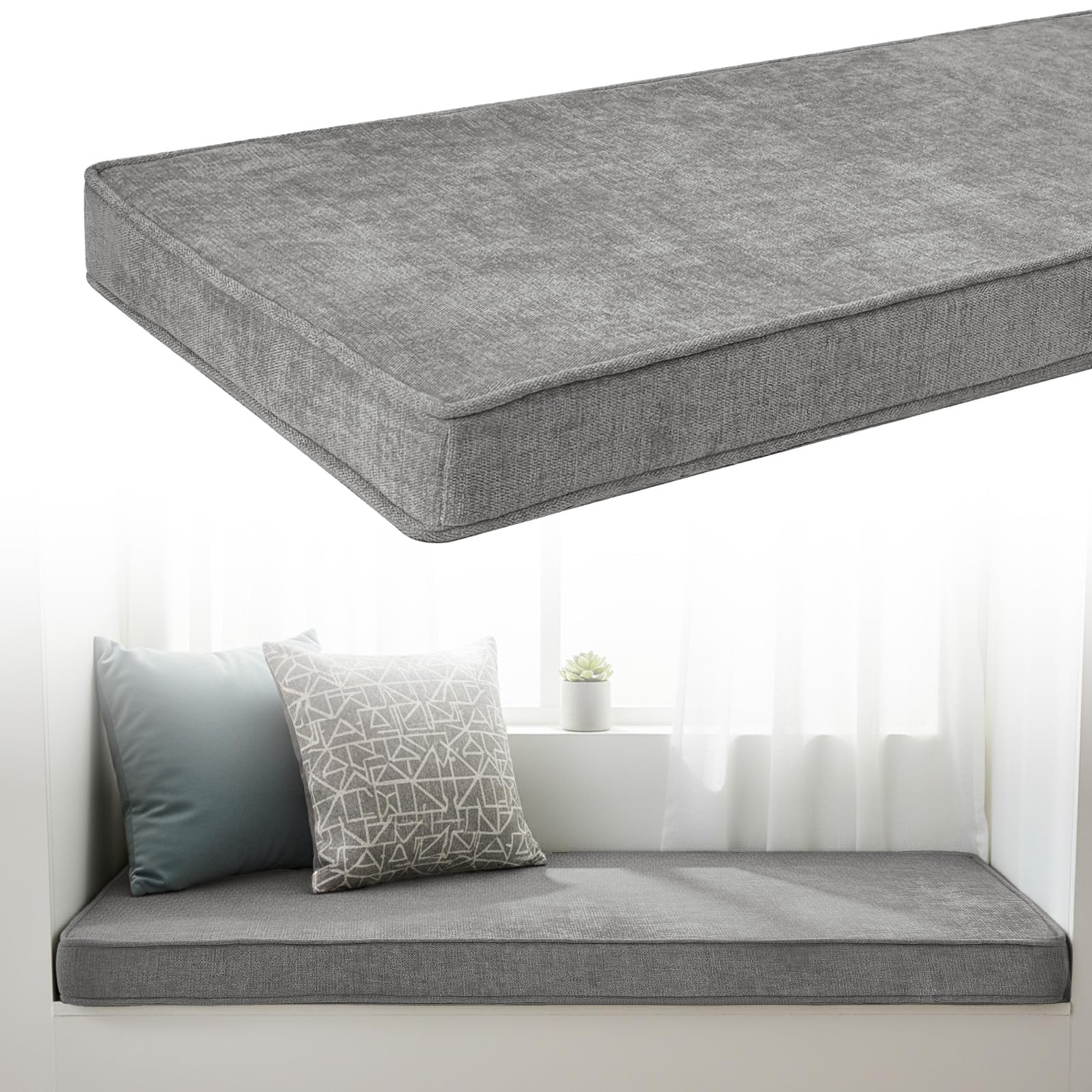 Non-Slip Bench Cushion 5cm Thick Chenille Fabric, Seat Pad for 2/3/4 Seater