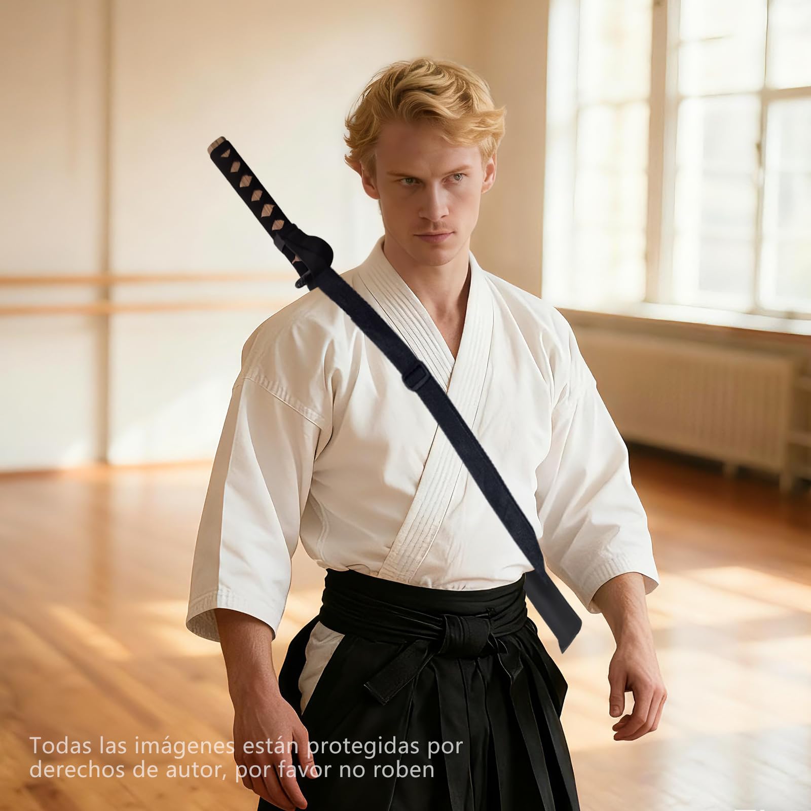 Holz Katana Schwert mit Lederscheide, Samurai Schwert für Rollenspiel und Cosplay