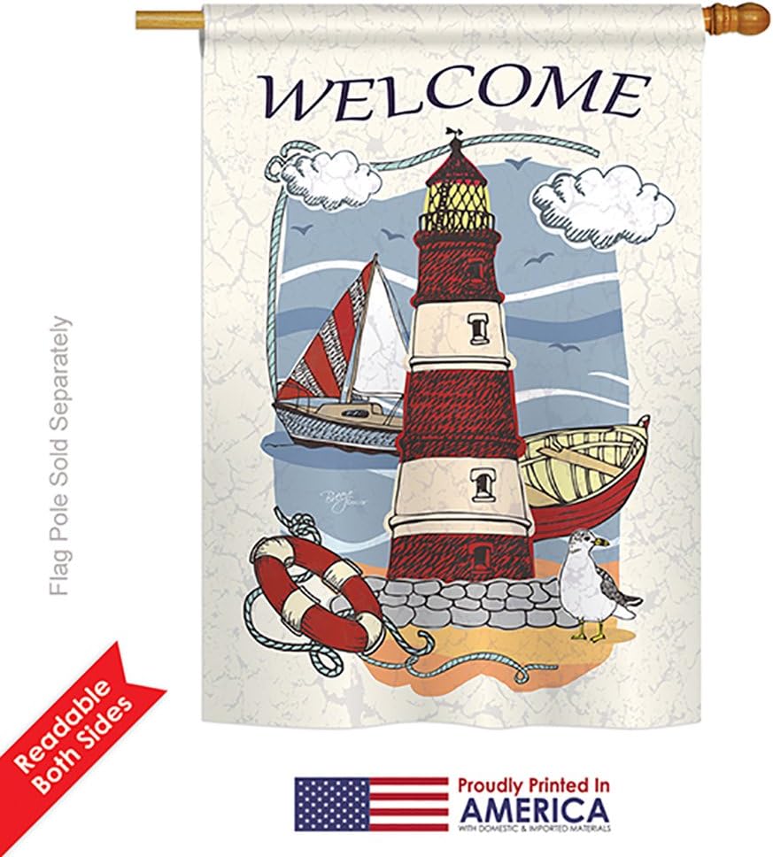 Breeze Decor - Lighthouse Shore Coastal - Everyday Impressions Decorative Vertical House Flag 28" x 40" Printed in USA