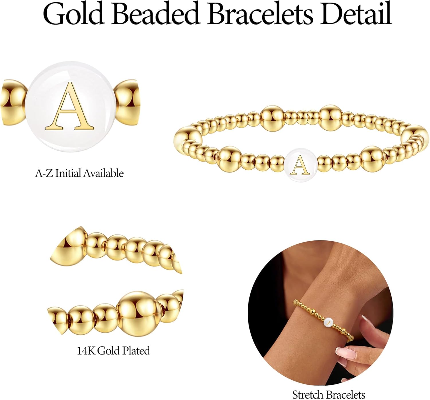 Gold Beaded Bracelets for Women Teen Girl Gifts 14K Gold Plated Initial Bracelet Letter A-Z Bead Gold Ball Bracelet Mothers Day Gifts Birthday Anniversary Friendship Jewelry Gift for Her - Image 5