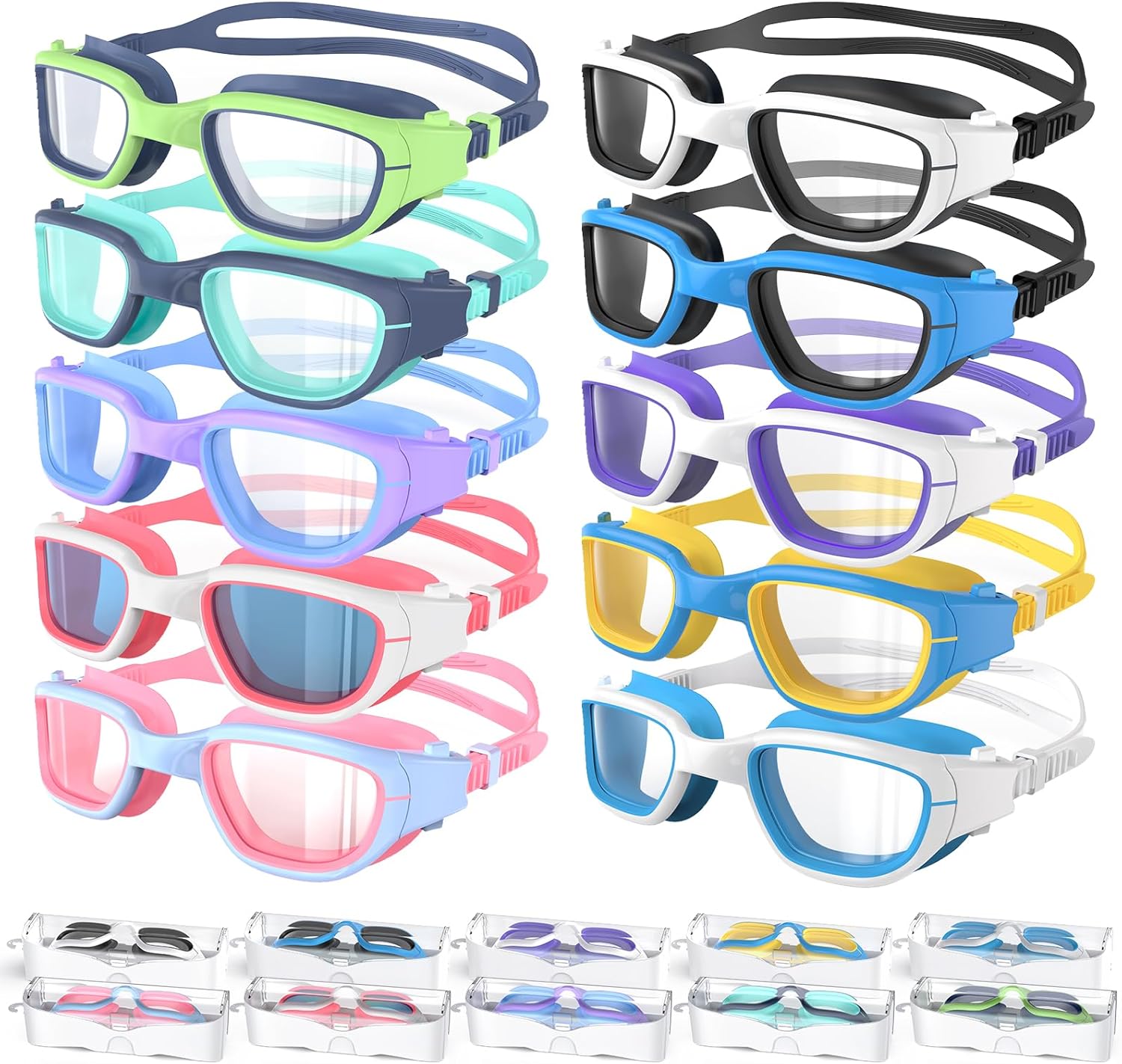 Kids Swim Goggles, Swimming Goggles for Kids 6-14, Anti-Fog UV Protection Pool Glasses for Boys Girls Children