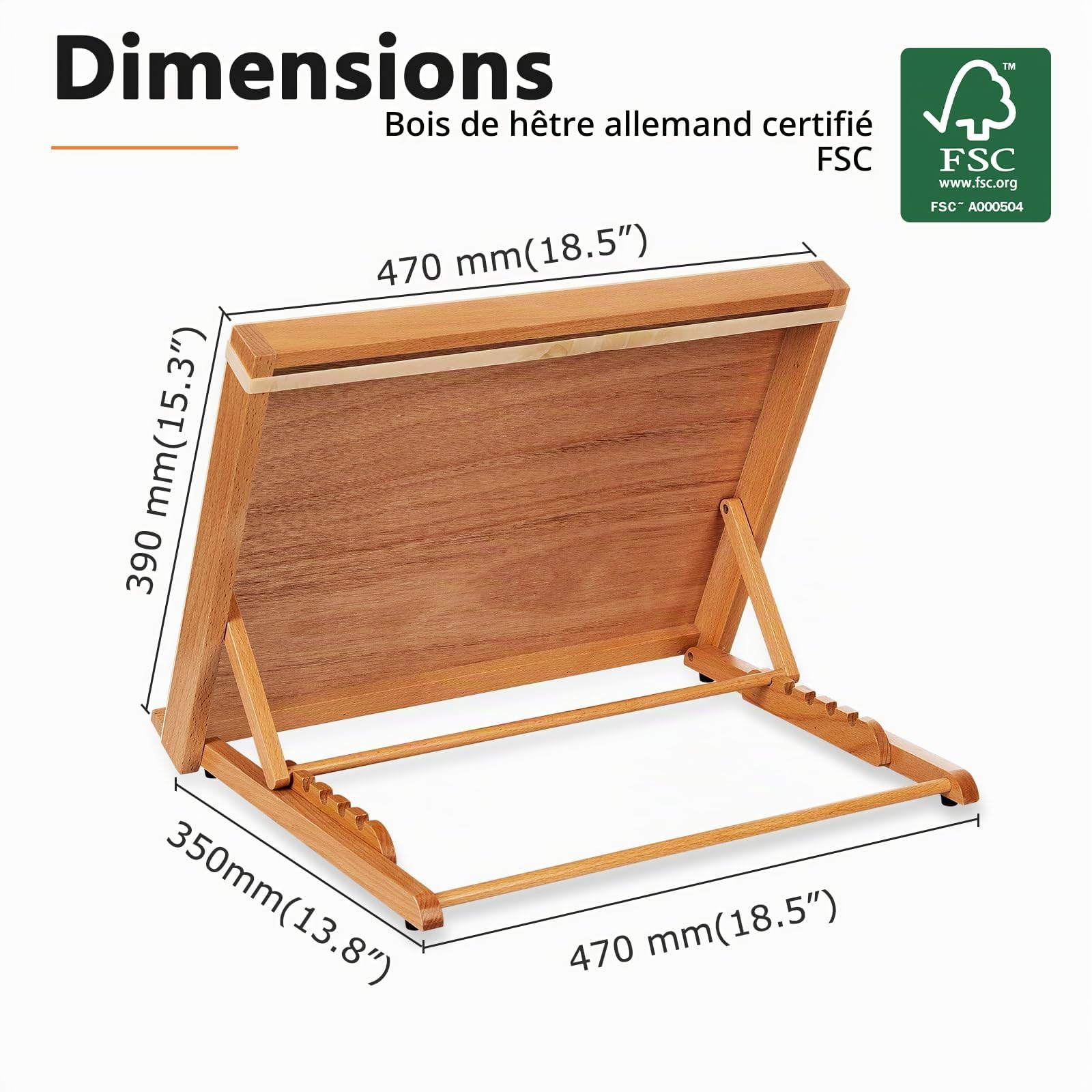 DJAR Table à Dessin en Bois, Chevalet de Table et Planche à Croquis 47 x 36 cm, Support de Dessin à Angle Réglable à 5 Positions pour Artistes