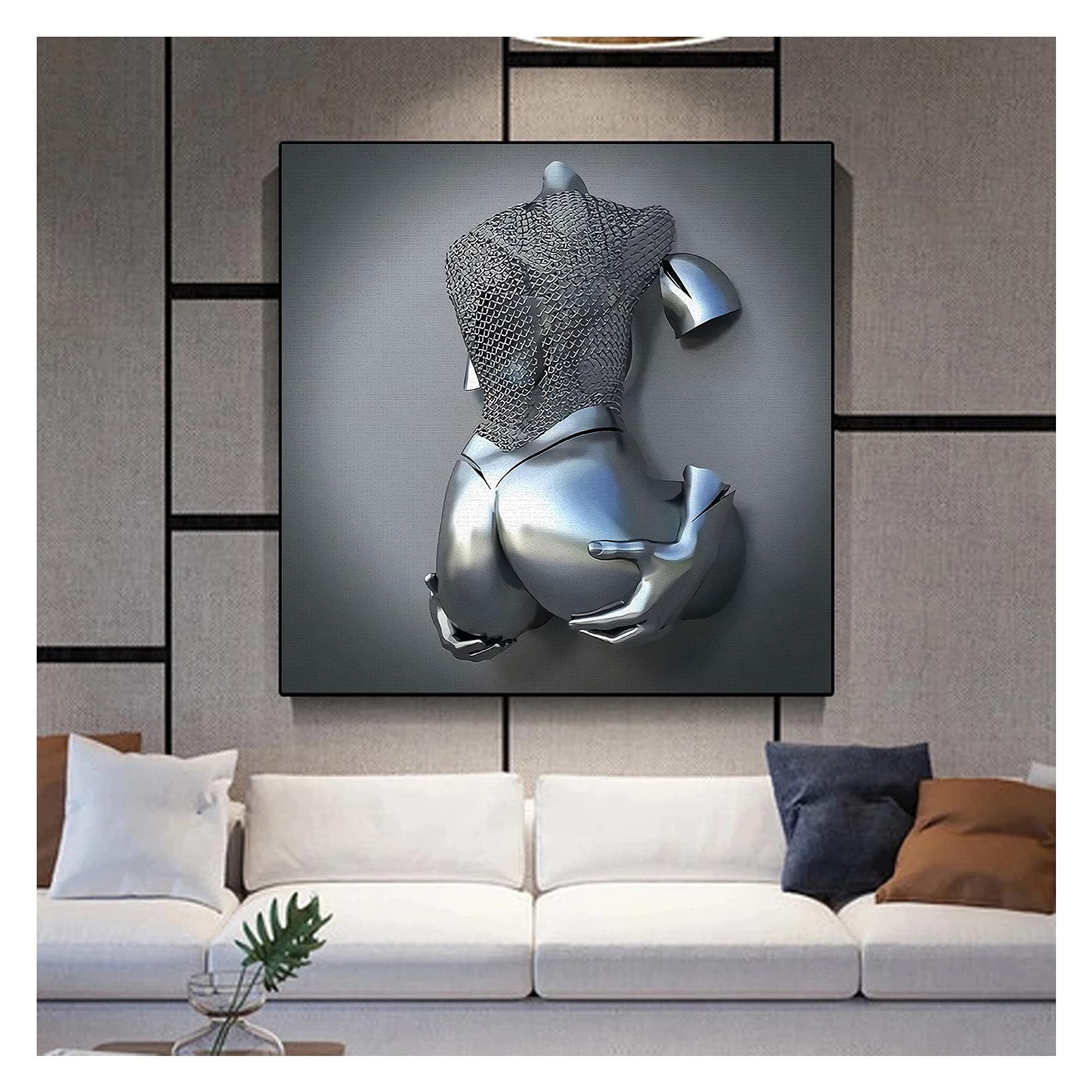 Love Heart 3D Wall Art, Love Heart Gray/Gold Art Wall Abstract Metal Figure Sculpture Canvas Painting Hanging Painting, ​Printing Core for Home Bedroom Decor, Valentine's Day Gift,I,70x70cm(27.5in)