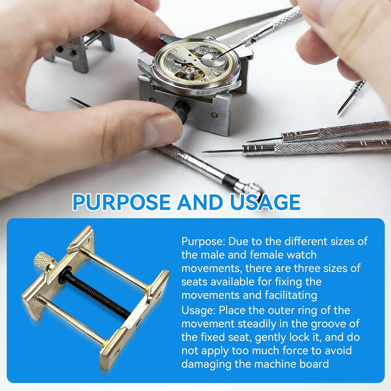 3 Pcs Aluminum Alloy Watch Movement Holder, Watch Part Holder, Reversible Wristwatch Strap Vice Repair Tool Kit, Metal Movement Fixed Base Holder Accessories Repairing Tool for Watchmaker