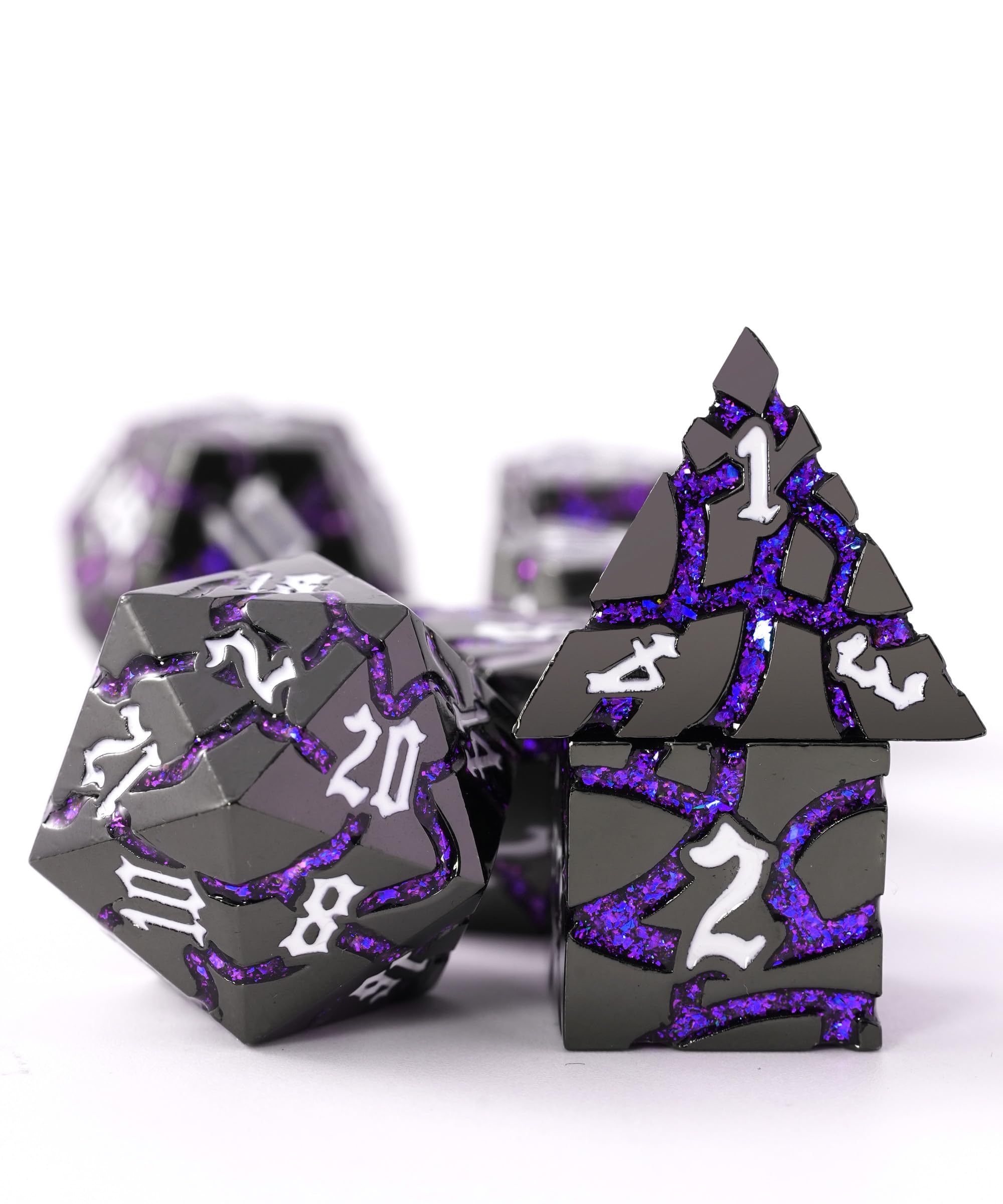 Soar Forge Metal Dice for DND - Beautiful Cracked Glitter Metal Set - Polyhedral Dice Compatible with Dungeons and Dragons and Other RPG, Perfect for D&D (Gunmetal Purple Glitter) โ image 1