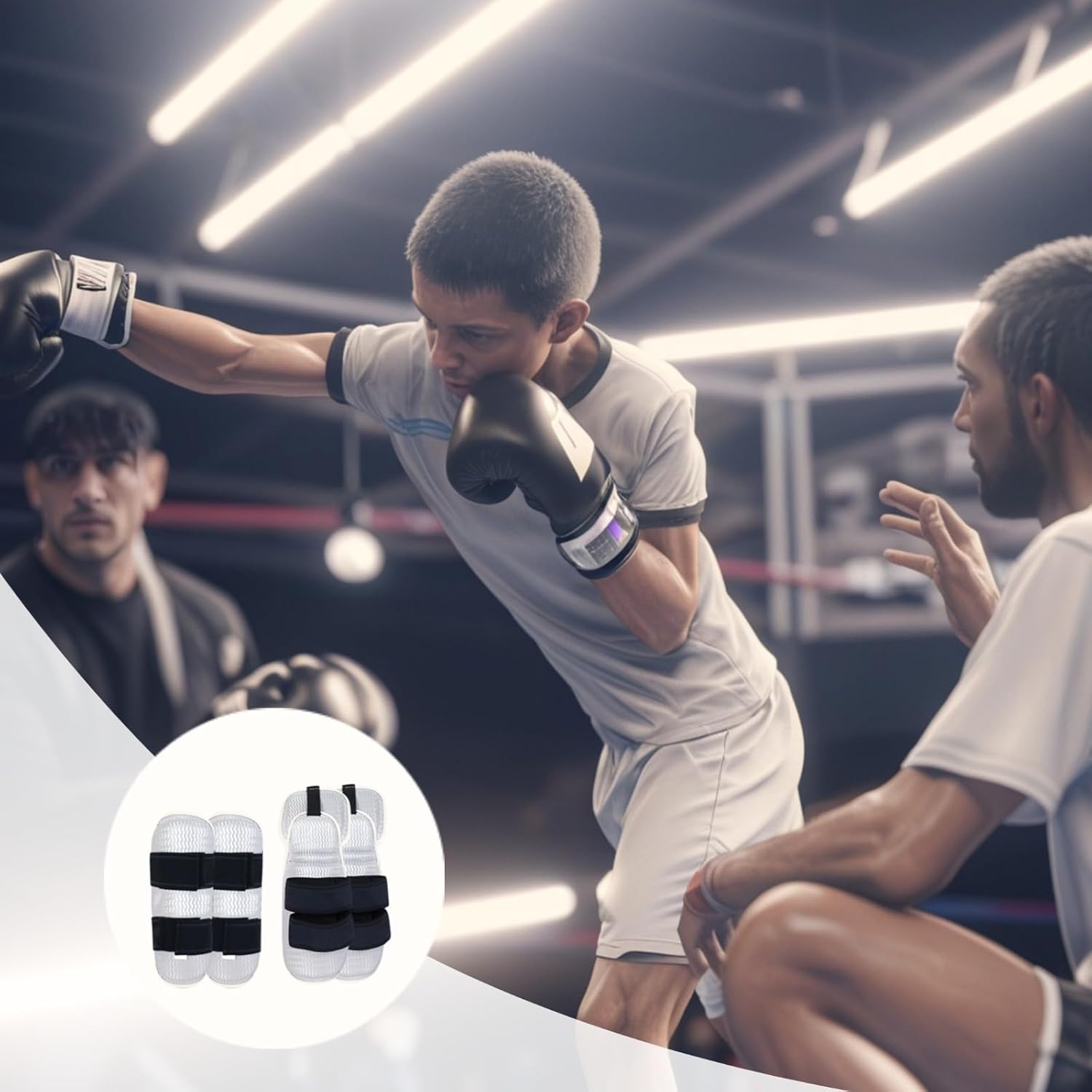 Adjustable Combat Guards, 4 Pieces Taekwondo Arm Guards Together with Shin Protectors, Martial Arts Sparring Equipment, Boxing Kickboxing Karate MMA Training, Eva Foam Protective Gear