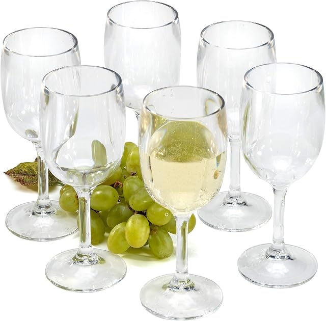 Maxi Nature Plastic Wine Glasses Set of 6 - Premium, Reusable & Unbreakable - Glass Like Finish Plastic Cups - Polycarbonate Glasses for Picnics and Parties - Food-Safe - 260ml