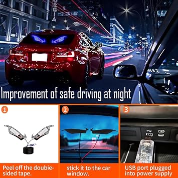 Car Devil Eye Lights,LED Window Devil Eye Lights,Dynamic Devil Eye Car Lights,Car Windscreen and Rear Window USB Plug Push Button Control Eye LED Lights