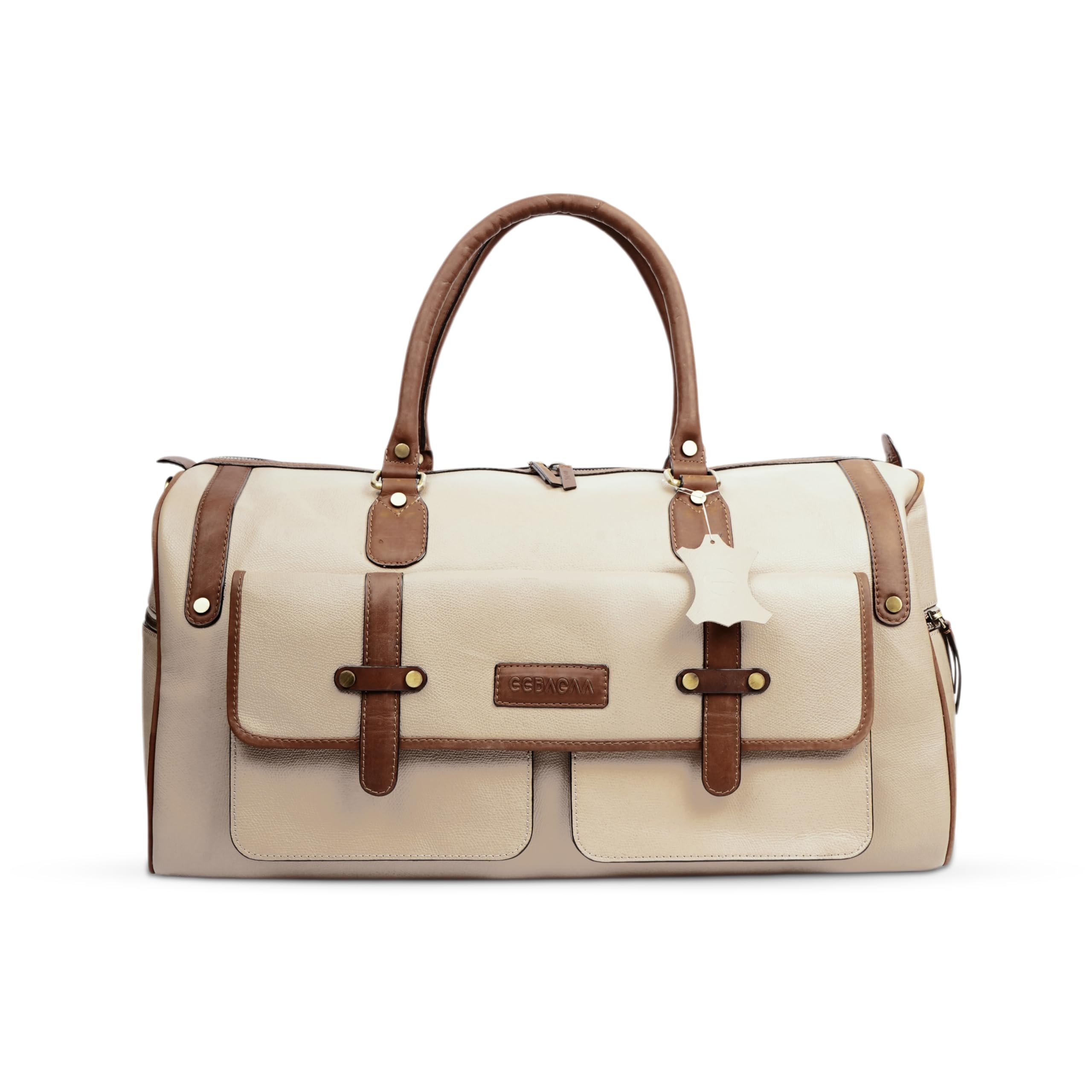 eebagaa Premium Leather Duffle Bag for Men & Women | Genuine Leather Travel, Gym & Office Bag | Stylish Handcarry & Sling Weekend Cabin Luggage Bag | Cream-picture-12