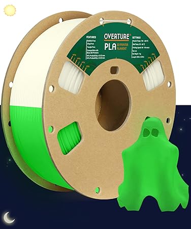 OVERTURE Glow PLA Filament 1.75mm 3D Printer Filament, 1kg Spool (2.2lbs), Dimensional Accuracy +/- 0.03 mm, Fit Most FDM Printer (Green (Glow in Dark))