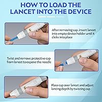 Vista 5 de One Step Dispositivo de punción y lancetas de punta giratoria de calibre 100 x 23, bolígrafo de muestreo de sangre, 5 ajustes de profundidad, menos