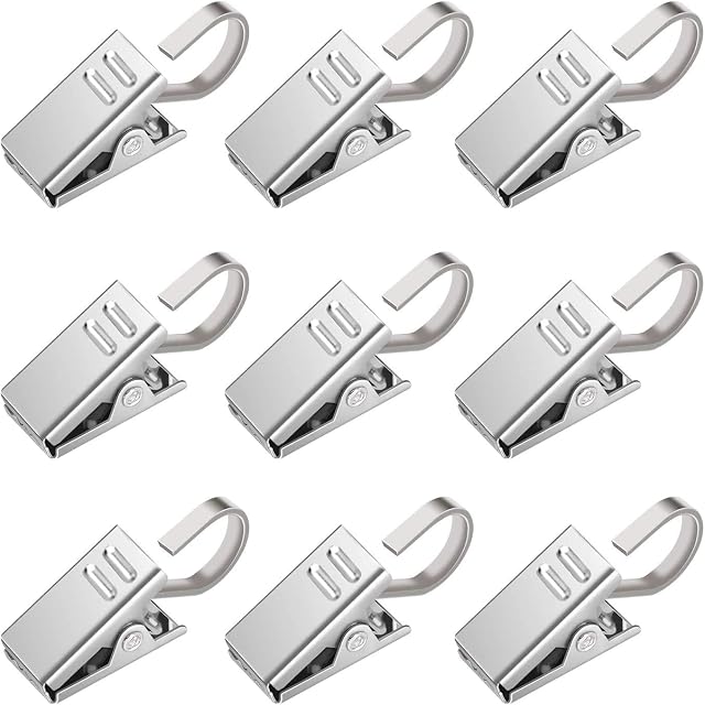 OOTSR [60 Pack] Stainless Steel Clips w/Hook for Curtain, Photos, Home Decoration - Wide Flat String Party Lights Hanger Wire Holder for Shower, Art Craft Display and Outdoor Activities Supplies