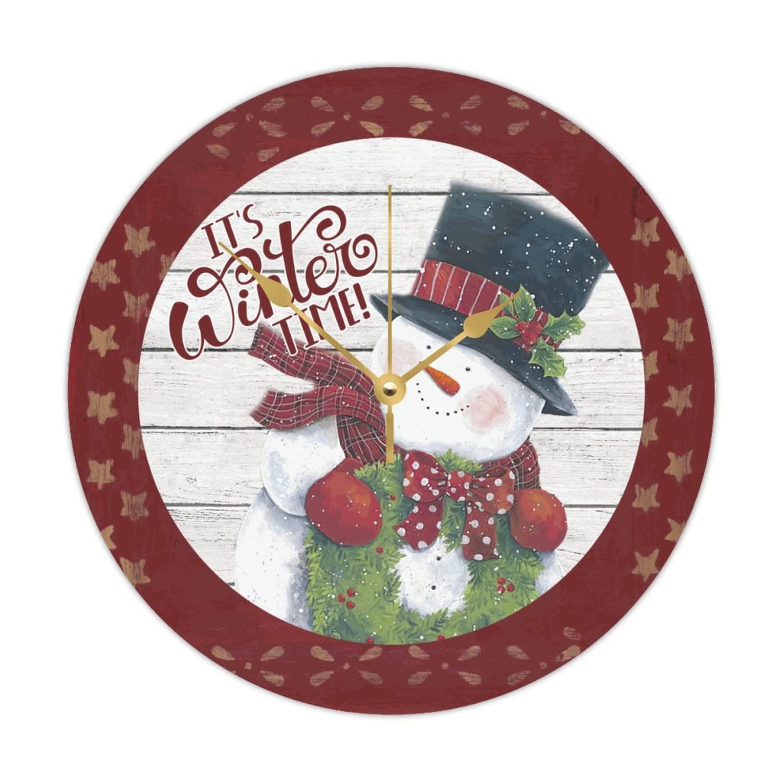Horloge ronde en bois bonhomme de neige rétro silencieuse de 38 cm