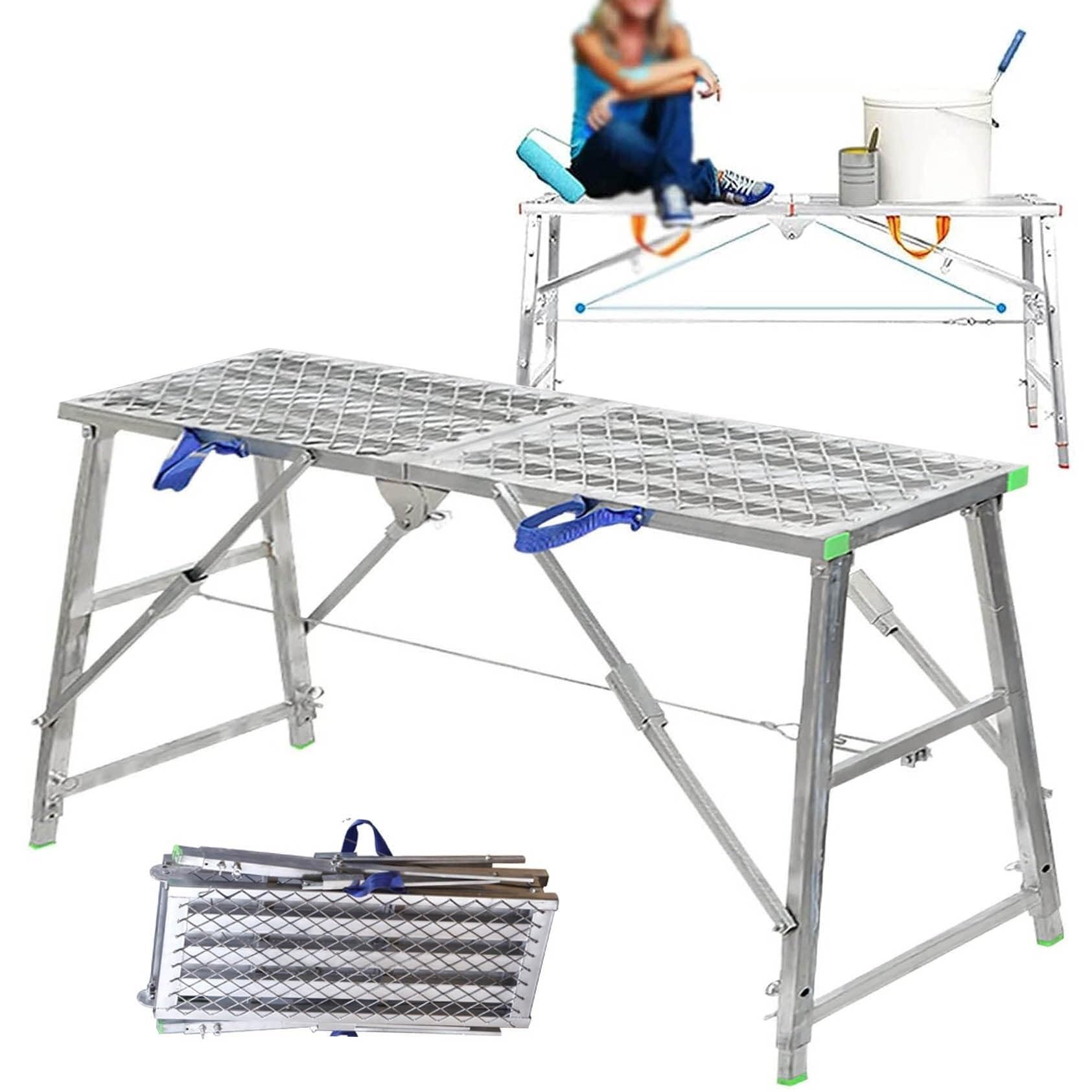 LMMIAOZ Multipurpose Folding Work Platform Scaffold Tower Ladder Stool Bench Adjustable Height, Scaffolding Equipment Tools(140cm)