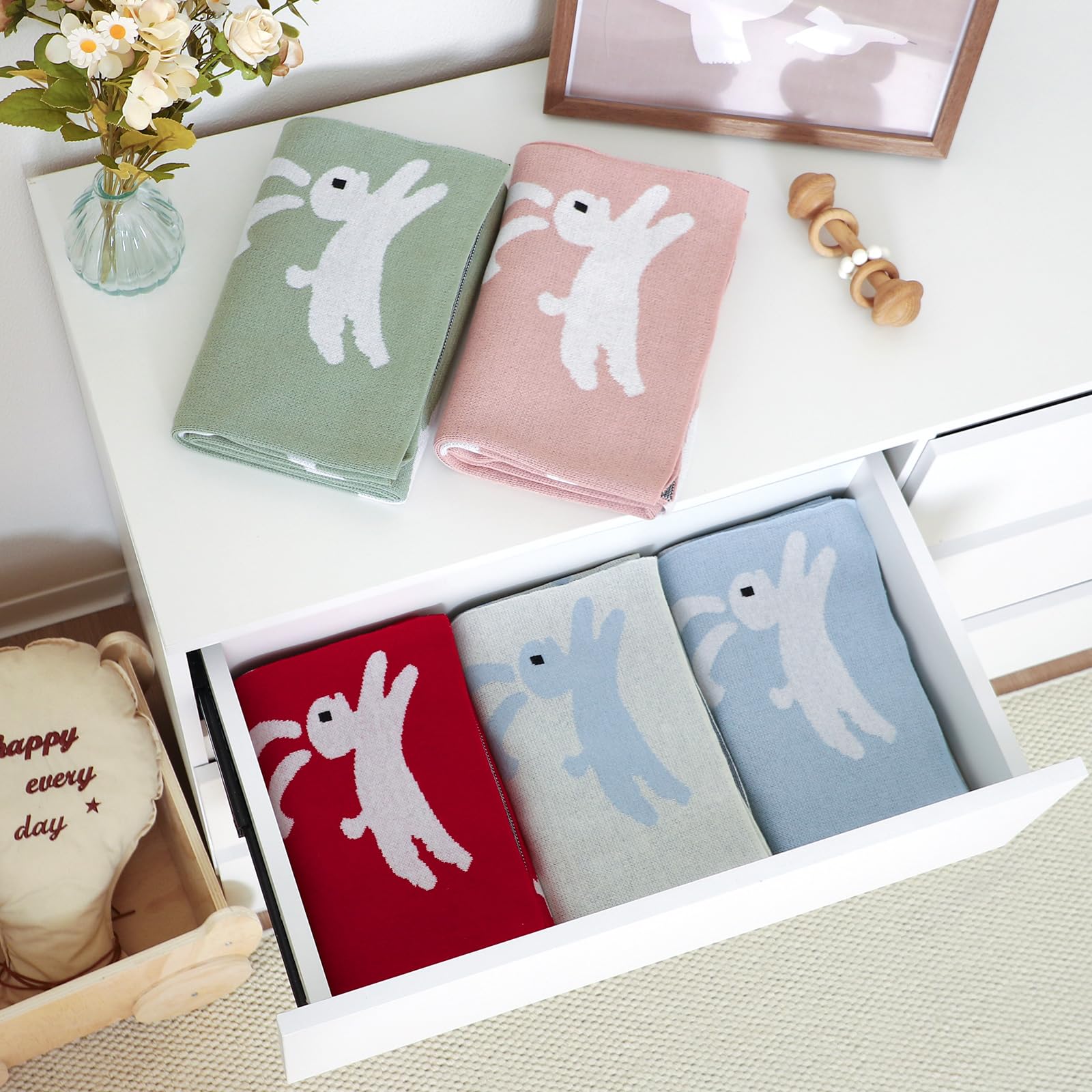 Hadetoto Baby Blanket for Newborn Soft Cozy Knitted Cotton Blankets Baby Essentials Gifts for Newborn Girl Boy 100 x 80cm - Image 4