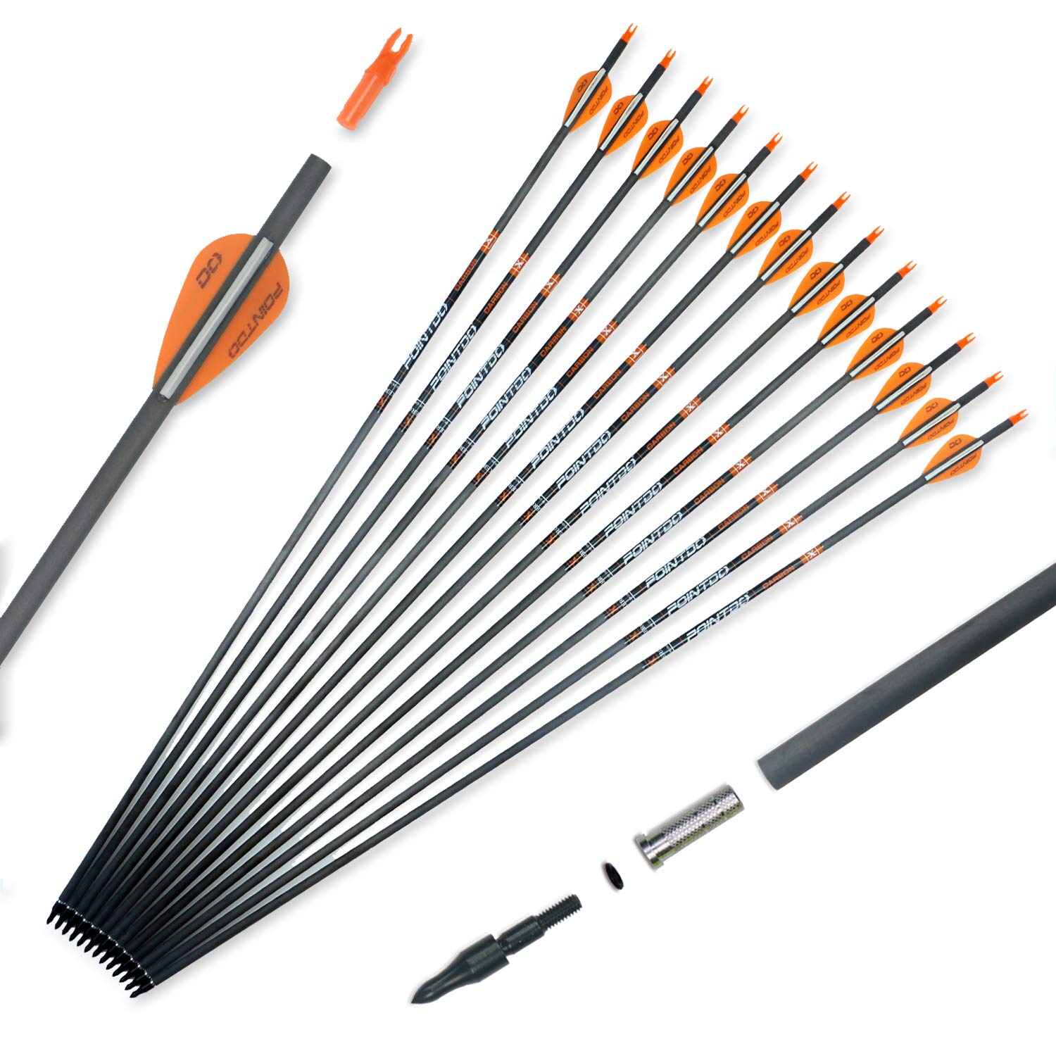 100% Carbon Arrow Practice Hunting Arrows with Removable Tips for Compound & Recurve Bow(Pack of 12)