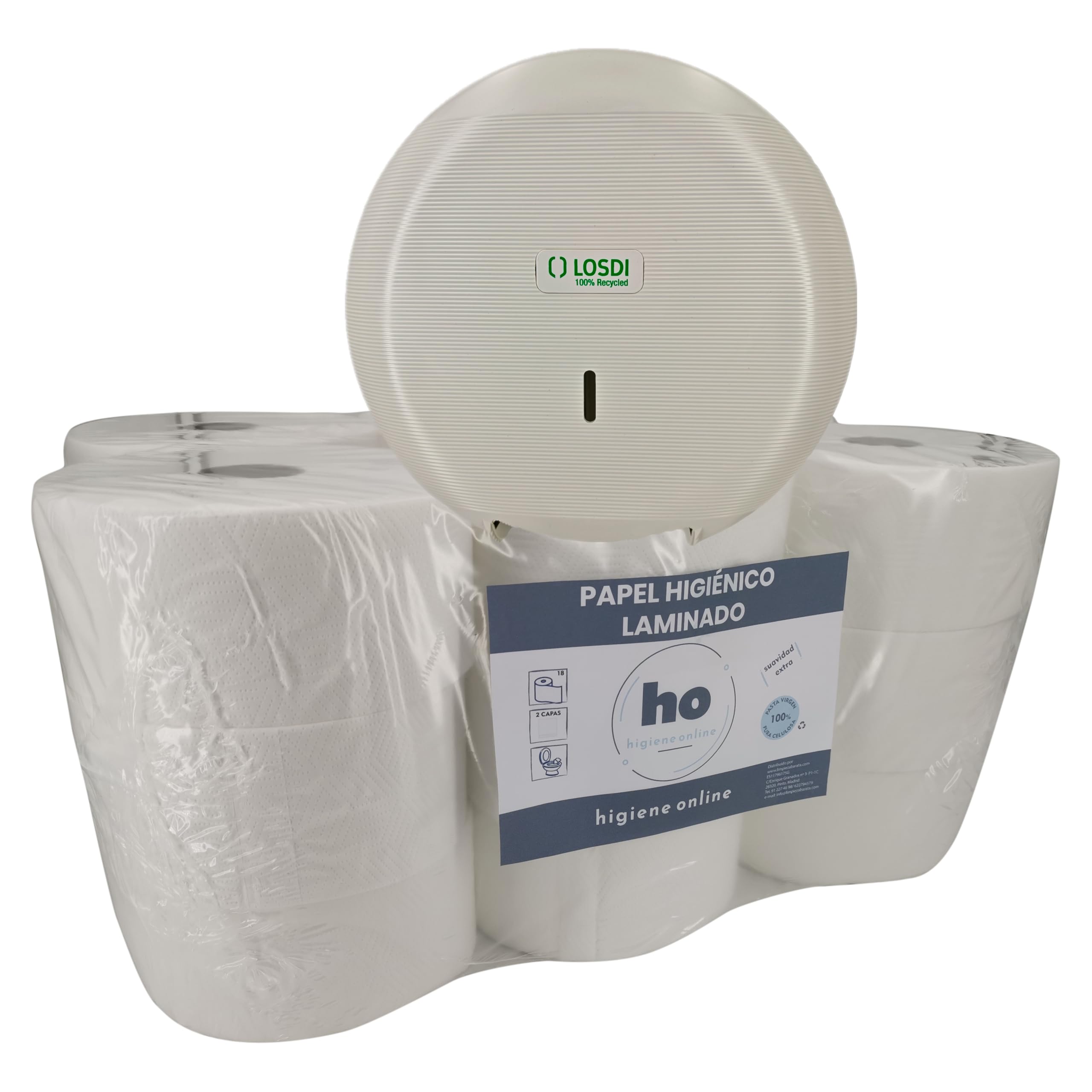 Pack Dispensador + 18 Rollos de Papel Higiénico Industrial