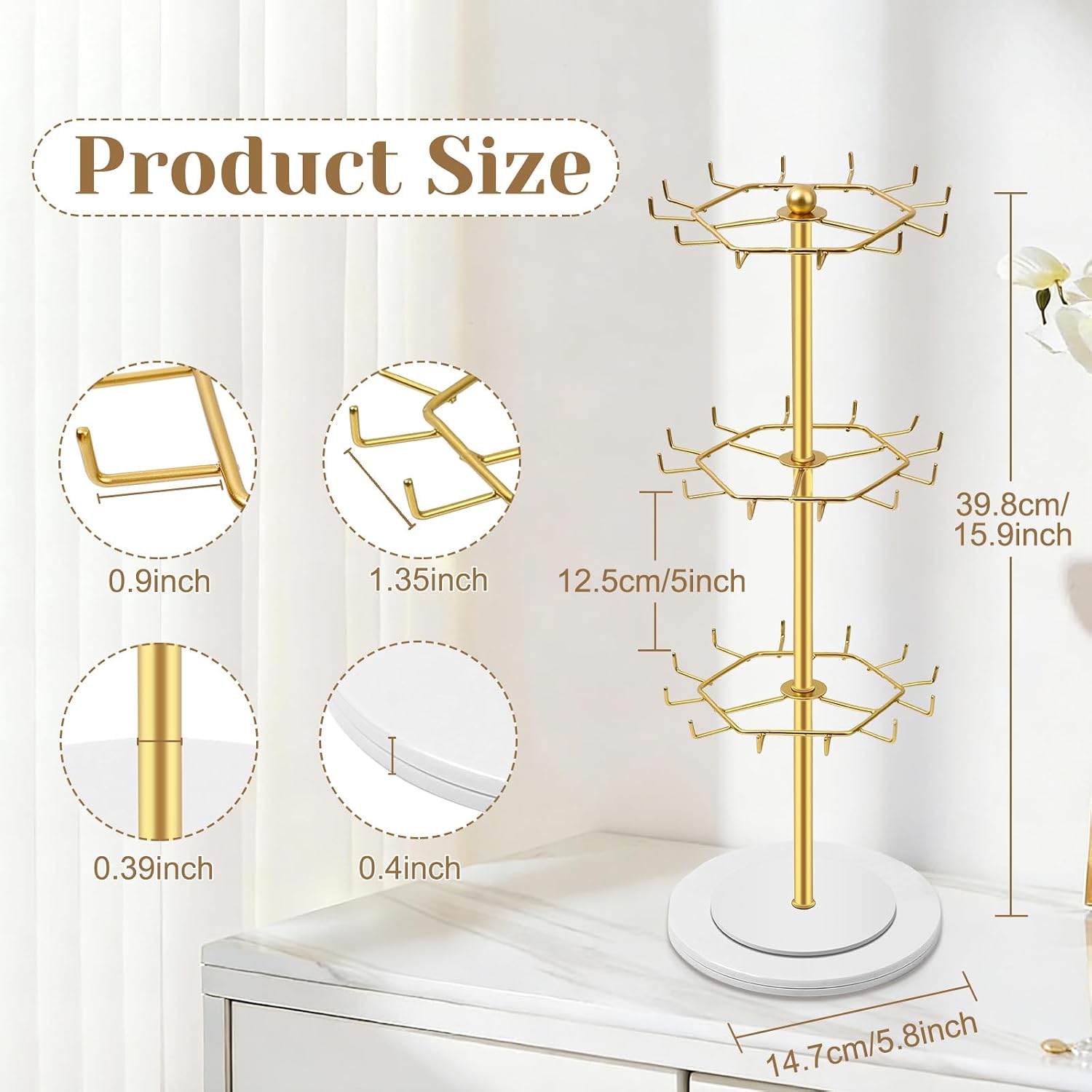 OAOLEER Bracelet Holder Display 3-Tier Bracelet Holder Display,Rotating Bracelet Organizer Jewelry Stand Gold Metal Jewelry Display for Vendor With 36 Hooks