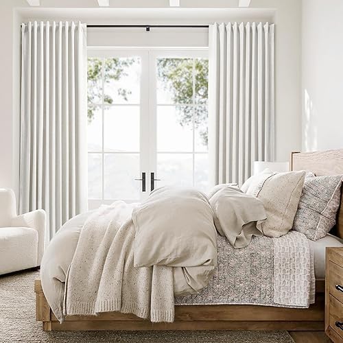 Miniatura 6 de Natural Linen 100% Blackout Curtains for Bedroom 84 Inch Length 2 Panels Set Back Tab Cream Neutral Farmhouse Living Room Darkening Curtain Track