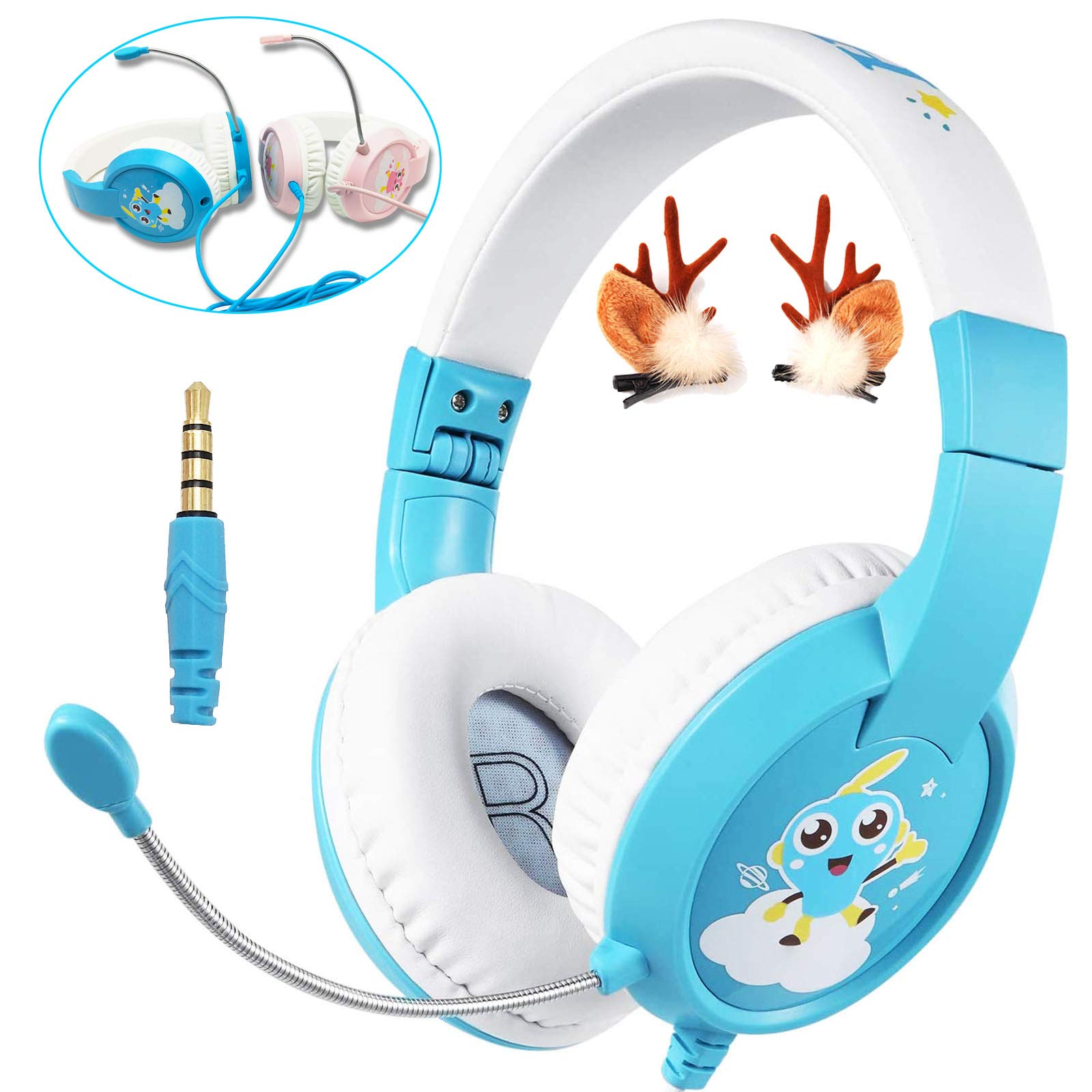 SVYHUOK Kids Headphones with Microphone Wired Gaming Headset Safe Volume Limited 85db Over Ear Headband Foldable Earphones Gift
