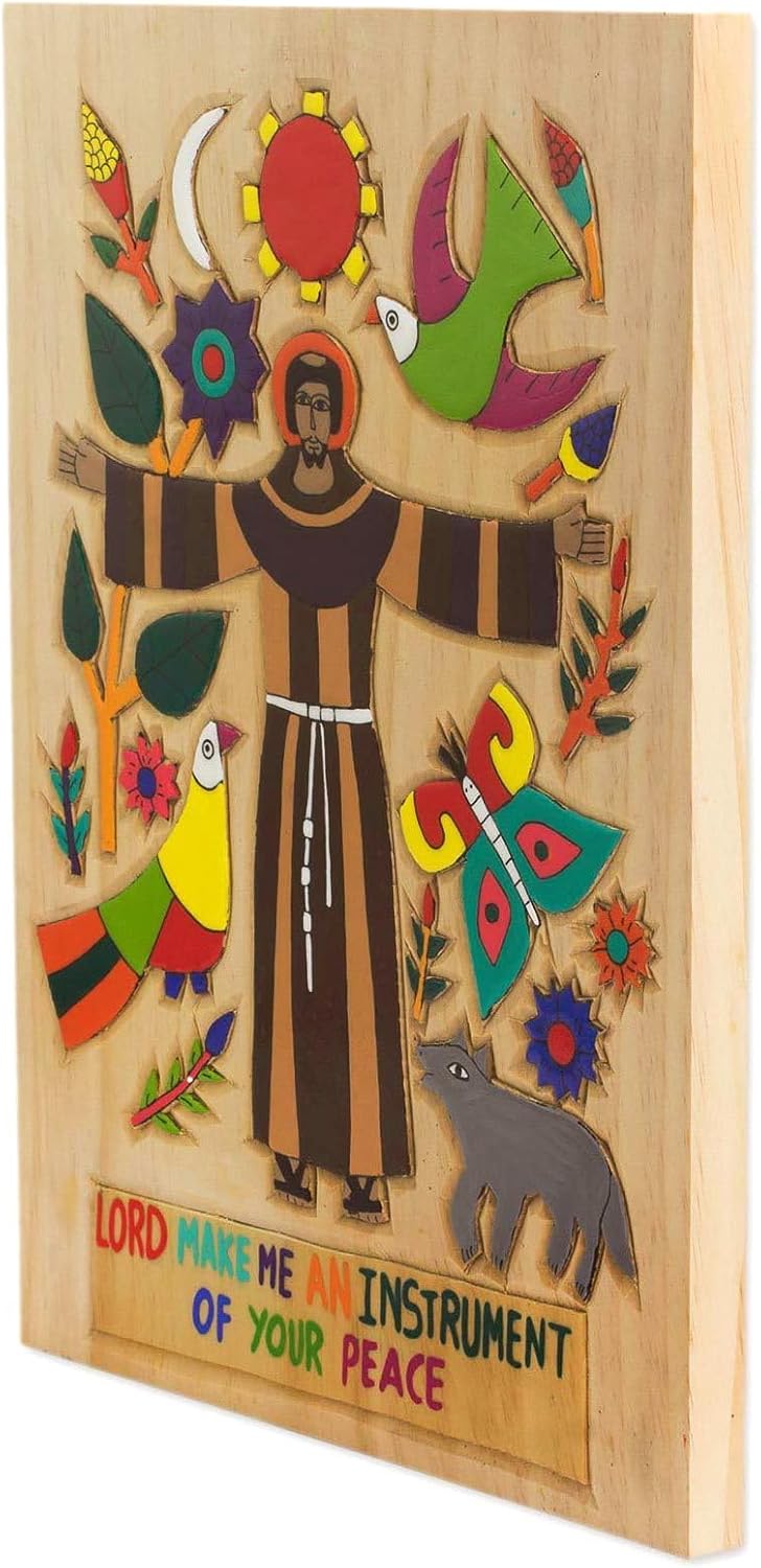 NOVICA Handmade Make Me An Instrument Of Your Peace Wood Relief Panel