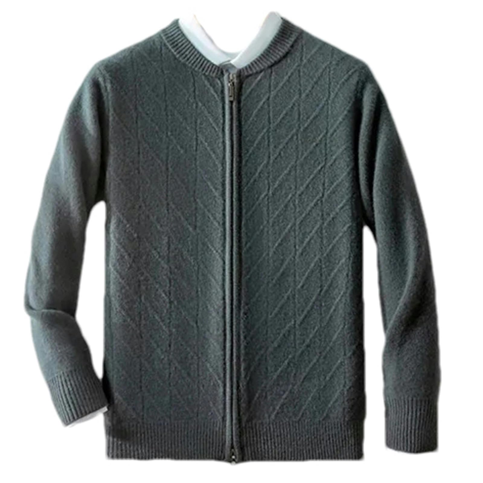 Cárdigan de lana para hombre de otoño e invierno, cuello alto, color liso, abrigo grueso