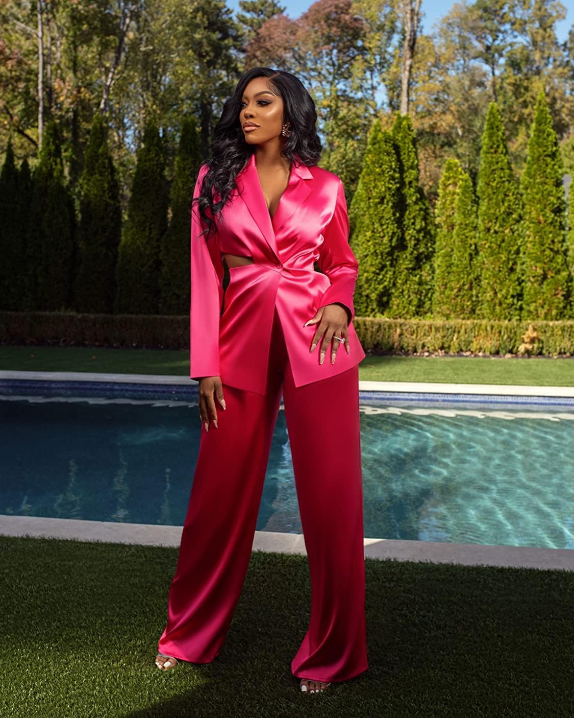 Porsha Williams x The Drop Women's Black Cutout Waist Blazer