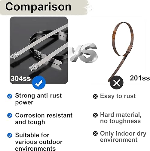 Miniatura 3 de 200 bridas de metal para cables, bridas de metal resistentes de acero inoxidable 304, bridas de cable autoblocantes de primera calidad para