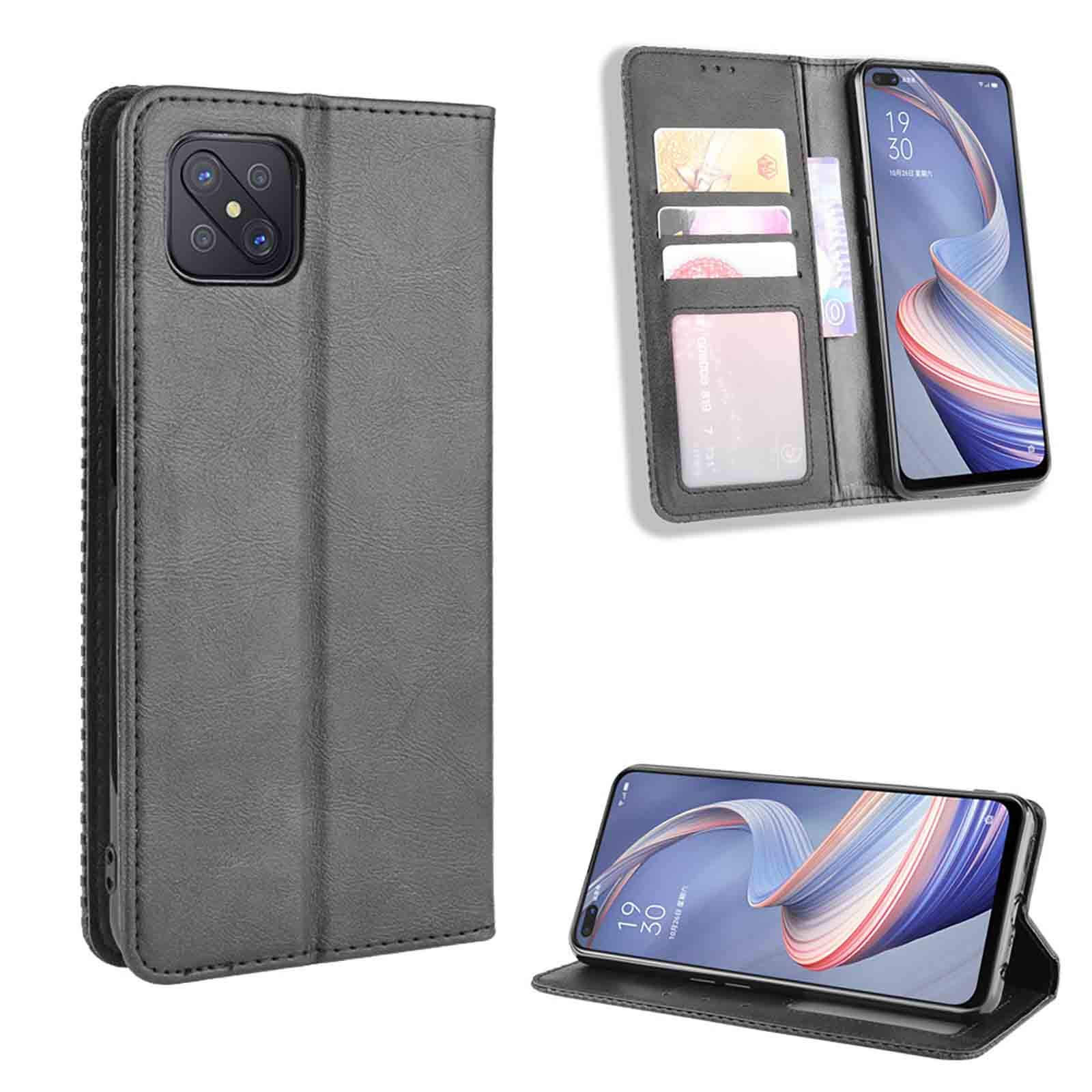 LEYAN Custodia Portafoglio Con Flip In Pelle Per OPPO Reno4 Z 5G – Cover Con Slot Carte, Supporto Stand E Chiusura Magnetica – Colore Nero