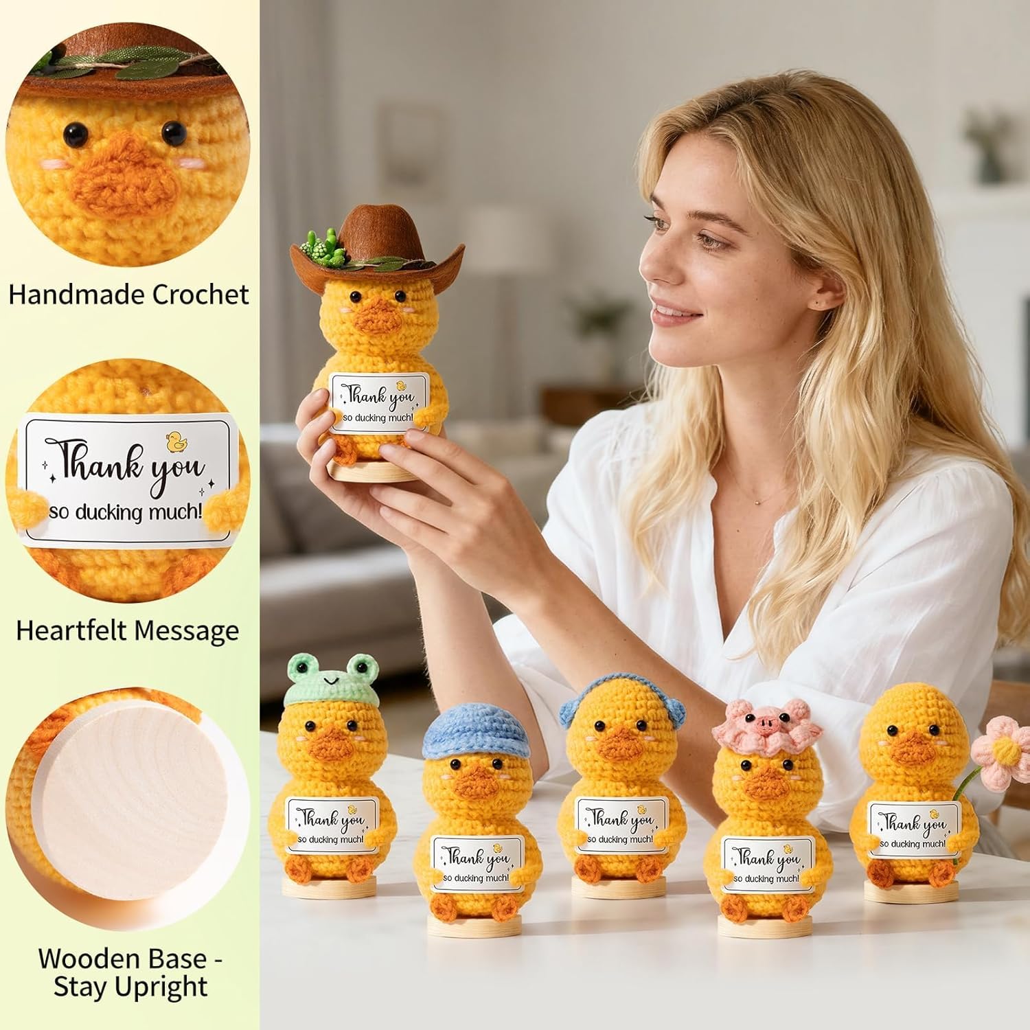6PCS Positive Crochet Duck Thank You Gifts for Women, Employee Appreciation Gifts Emotional Support Crochet Buddies, Administrative Professional Day Gift Easter Basket for Women Coworker Teacher Nurse