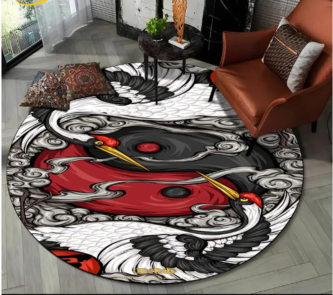 Tapis de sol rond Tai Chi Bagua de 80cm antidérapant pour decoration de salon