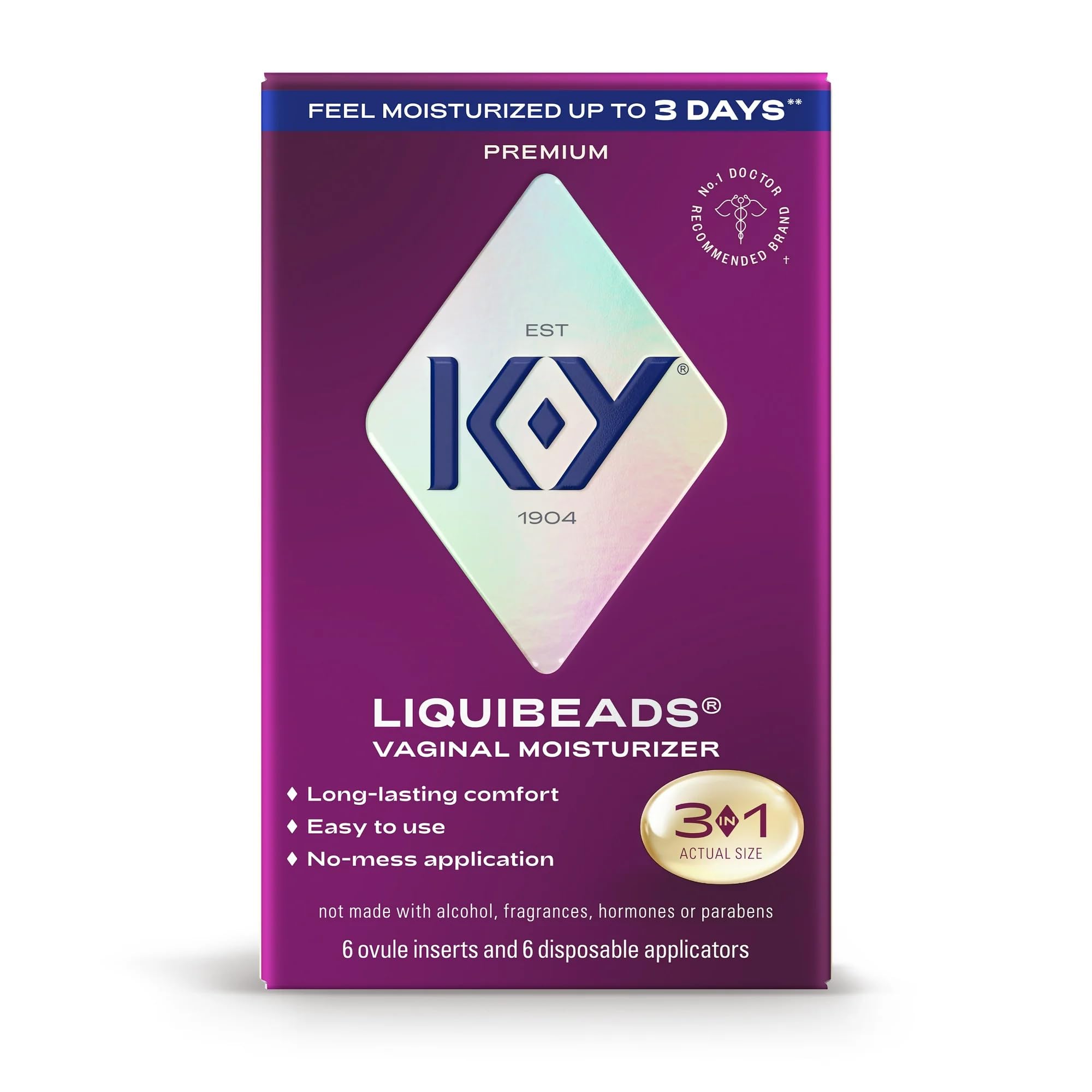 K-Y Personal Lubricant, Liquibeads l Moisturizer, 6 Bead Inserts and 6 Applicators to Supplement a Woman's Natural Moisture for Comfort and Sex (Packaging May Vary)