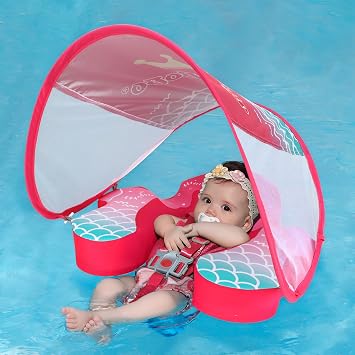 Swimbobo Baby Floats for Pool with Canopy Non Inflatable Soft Skin-Friendly Fabric Material Infant Swimming Pool Toys