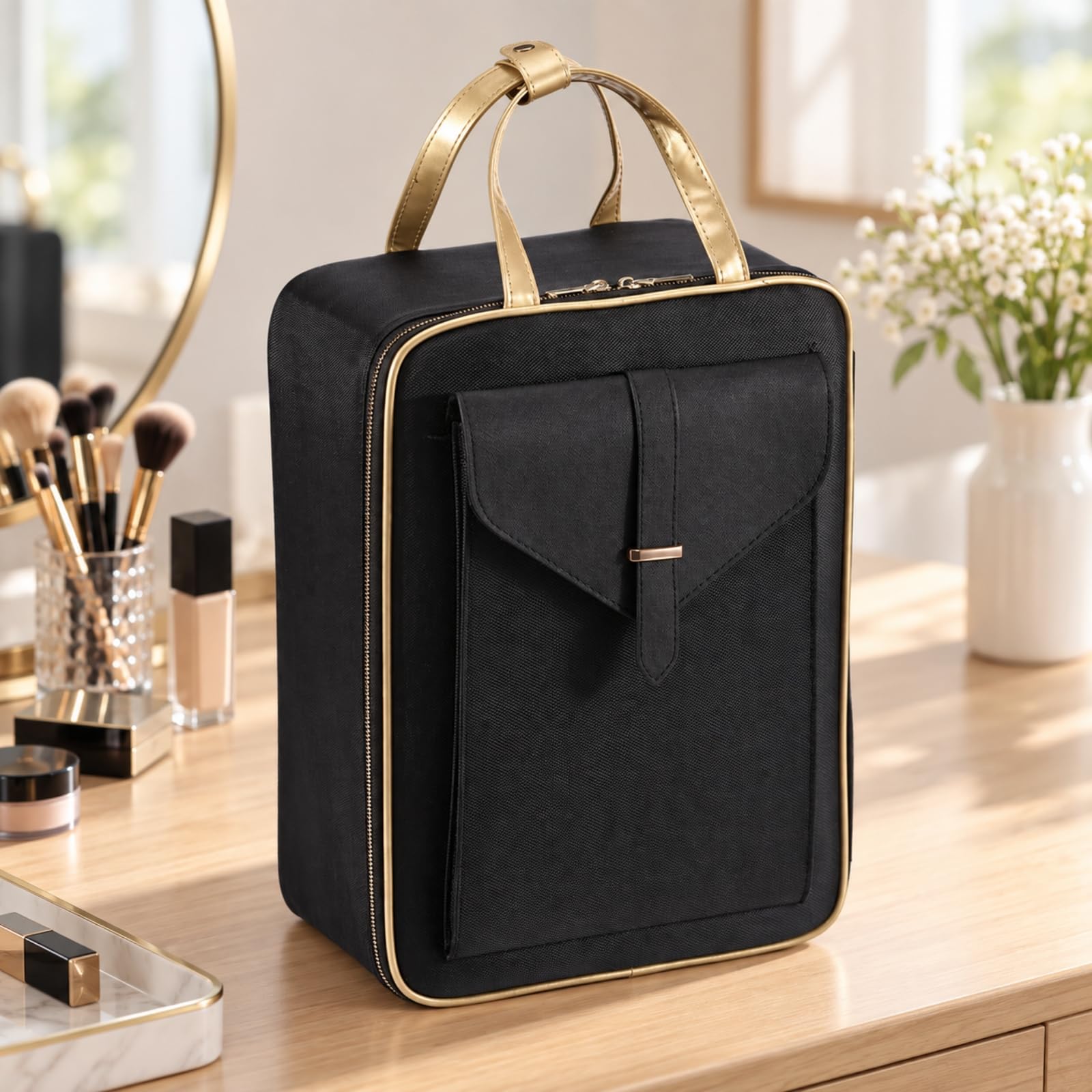 MERIGLARE Make-up-Organiz mit Tragegriffen gäumig große Handkosmetiktasche mit Reißvschluss leicht zu reinigen für Visagisten, Heimgebrauch, L